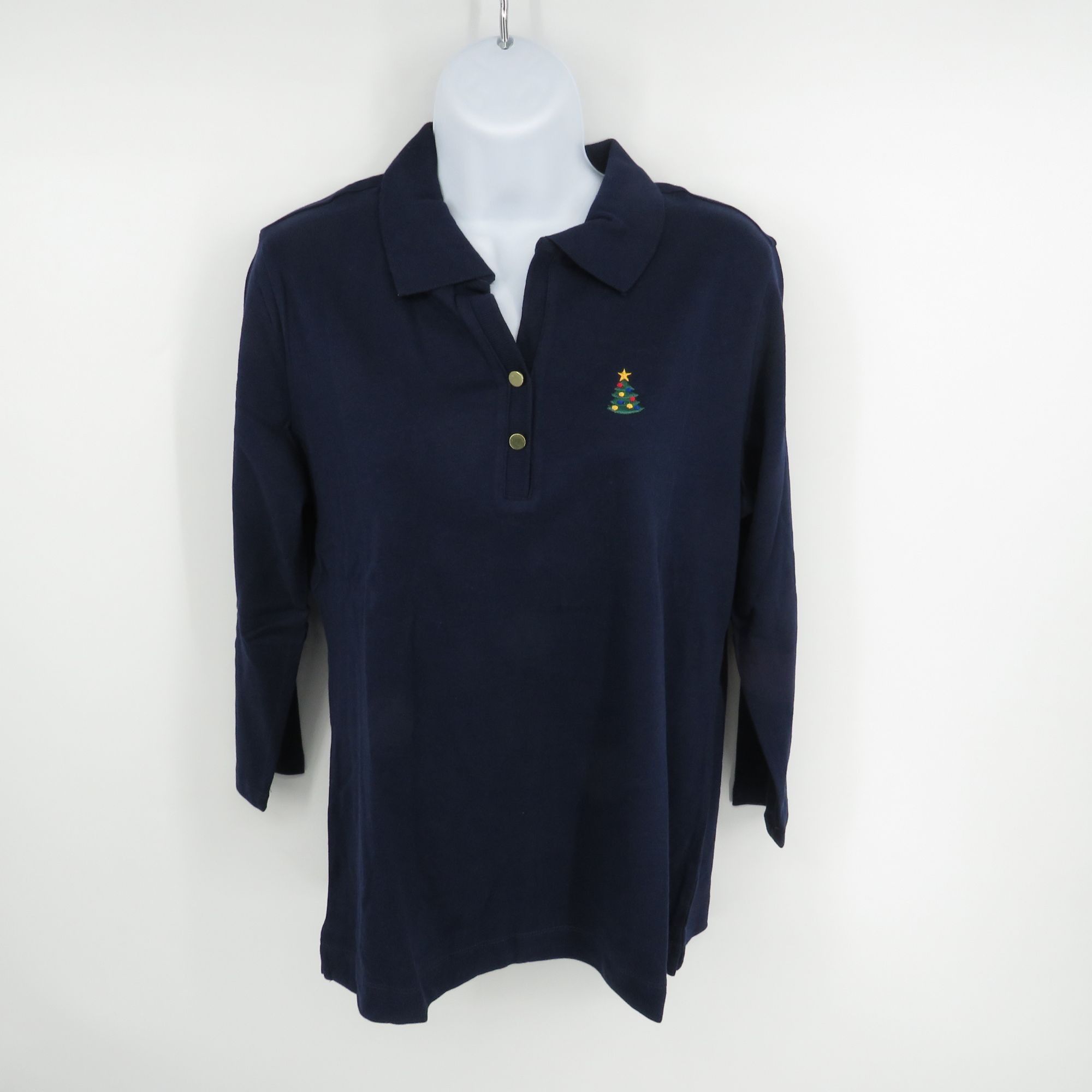 Other Kim Rogers Womens Navy Christmas Tree Embroidered 3/4 Sleeve Size S / US 4 / IT 40 - 1 Thumbnail