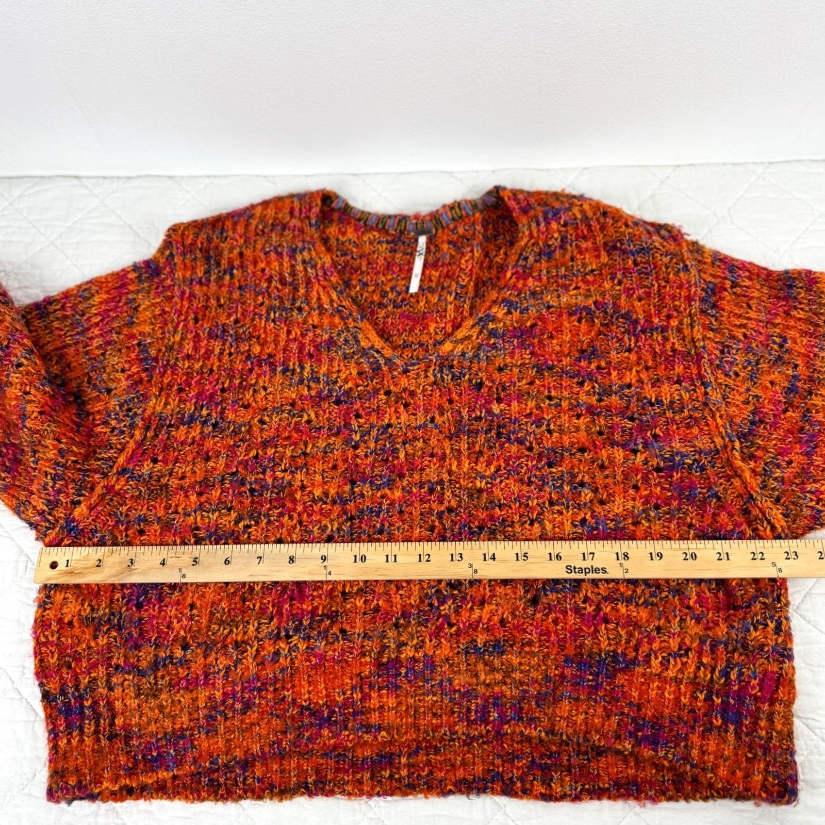 Free People Free People Highland V-Neck Sweater Orange Multi Space Dye Chunky Knit XS Size XS / US 0-2 / IT 36-38 - 6 Thumbnail