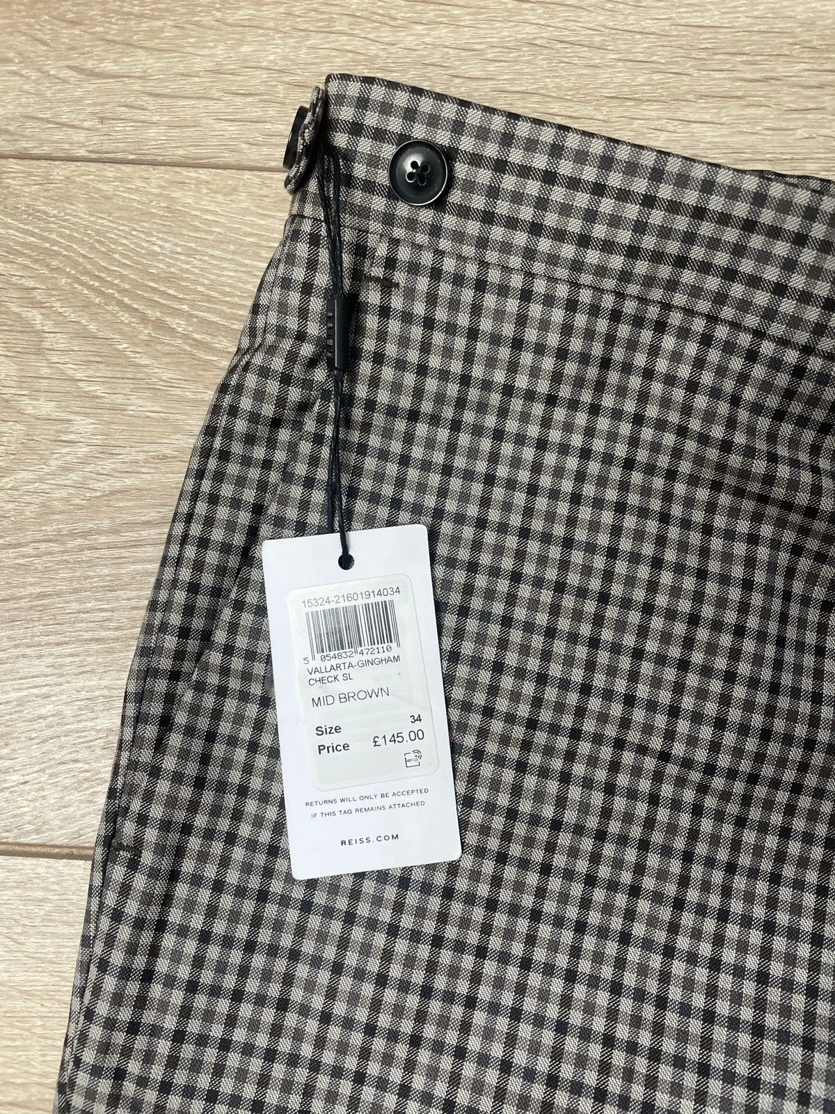 Reiss Reiss Vallarta Gingham Check Slim Pants In Mid Brown 34 inch Size 48R - 3 Thumbnail