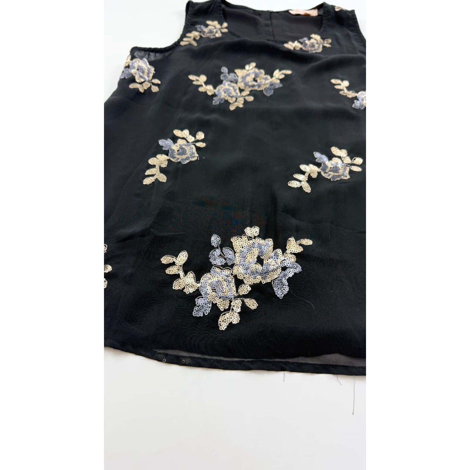 Vintage Skies are Blue Tank Top Womens XS Black Floral Sequin Sleeveless Round Neck Pullover Size XS / US 0-2 / IT 36-38 - 2 Thumbnail