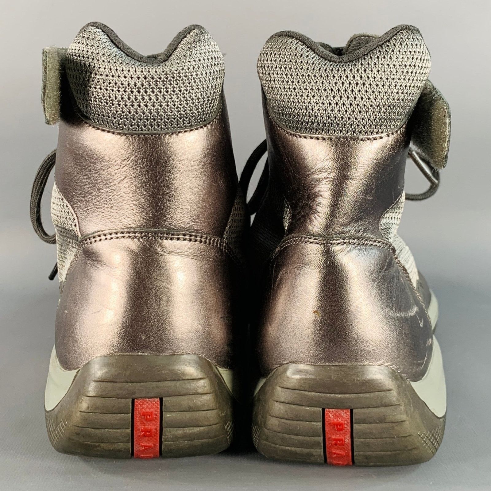 Prada America's Cup Silver Leather Nylon Mesh Ankle Sneakers Size US 10.5 / EU 43-44 - 3 Thumbnail