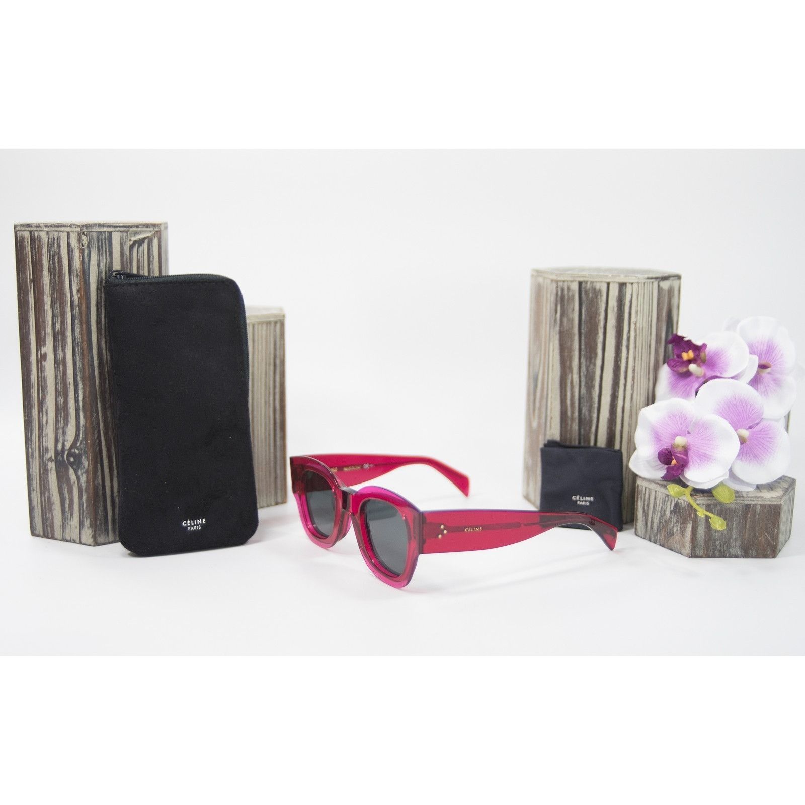 Celine Celine Fuchsia Acrylic Cat Eye Logo Sunglasses NWT Case Size ONE SIZE - 1 Thumbnail