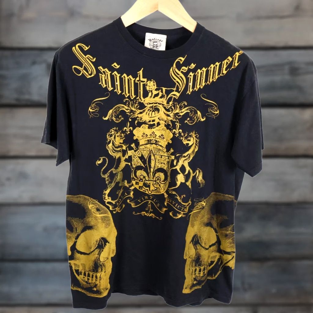 Vintage VINTAGE Bulzeye T-Shirt Men's Medium Black Gold Saint Sinner Skull Beaded Y2K Size US M / EU 48-50 / 2 - 1 Thumbnail