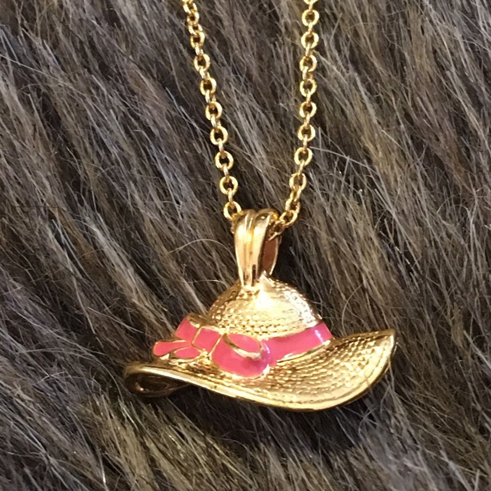 Vintage Vintage 80s pink enamel hat pendant on chain Size ONE SIZE - 6 Thumbnail