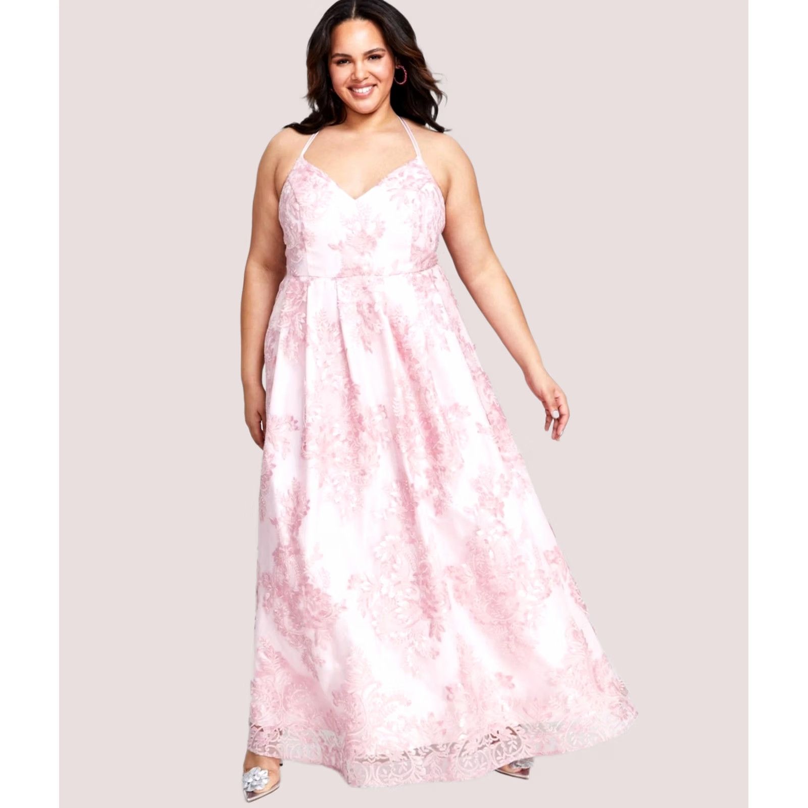 Vintage BCX Womens Floral Sequined Gown Dress, pink, Plus Size 14W Size XL / US 12-14 / IT 48-50 - 1 Thumbnail