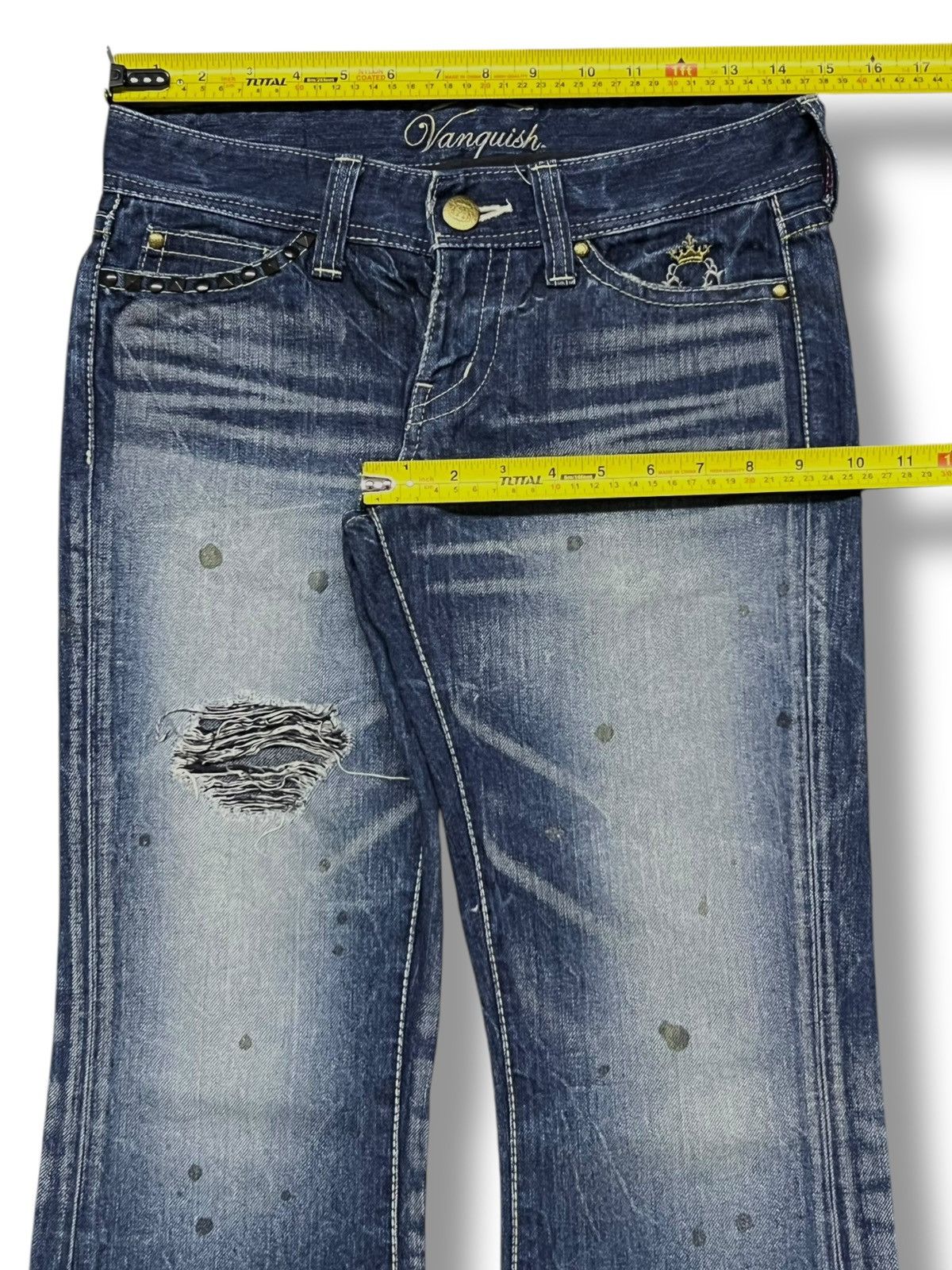 Vanquish Vanquish Studded Clawmark, Distressed Faded Acid Wash Flared Size US 29 - 17 Thumbnail