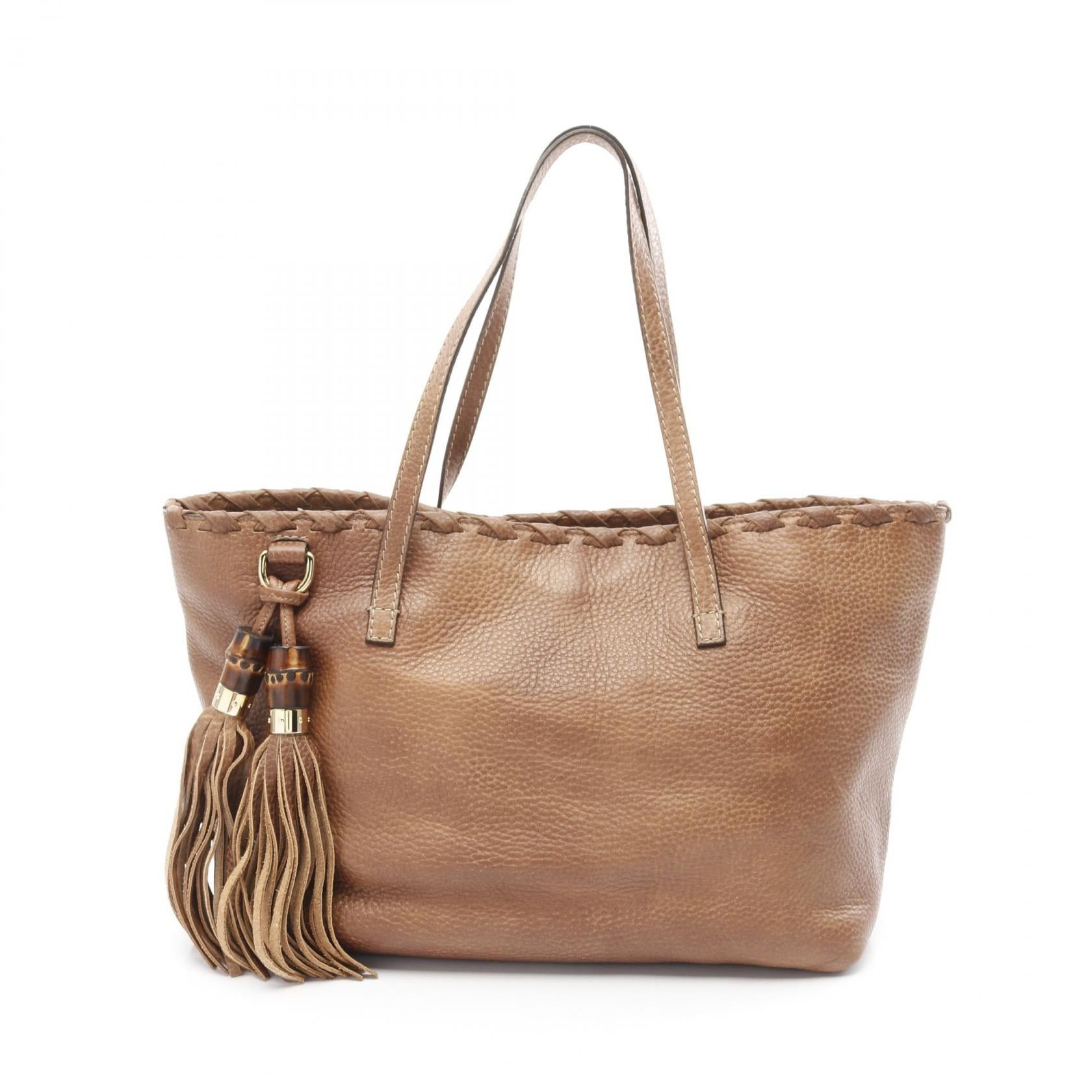 Gucci Shoulder Bag Tote Leather Brown Bamboo Tassel, Women's