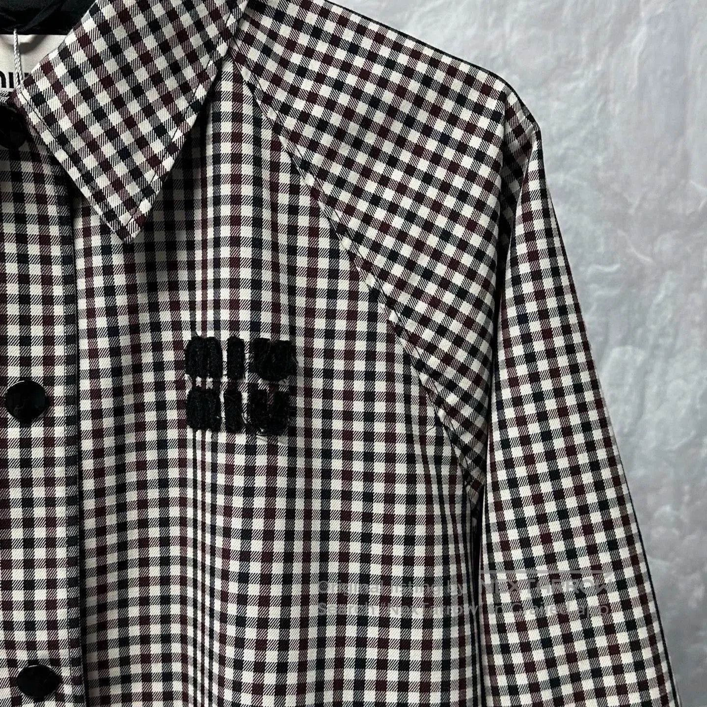 Miu Miu Miu Miu Embroidered Logo Plaid Wool Coat. Size S / US 4 / IT 40 - 3 Thumbnail
