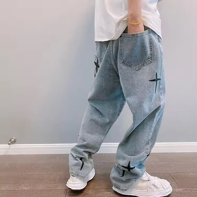Jean Men's loose wide-leg sticker embroidery design jeans Size US 31 - 5 Thumbnail