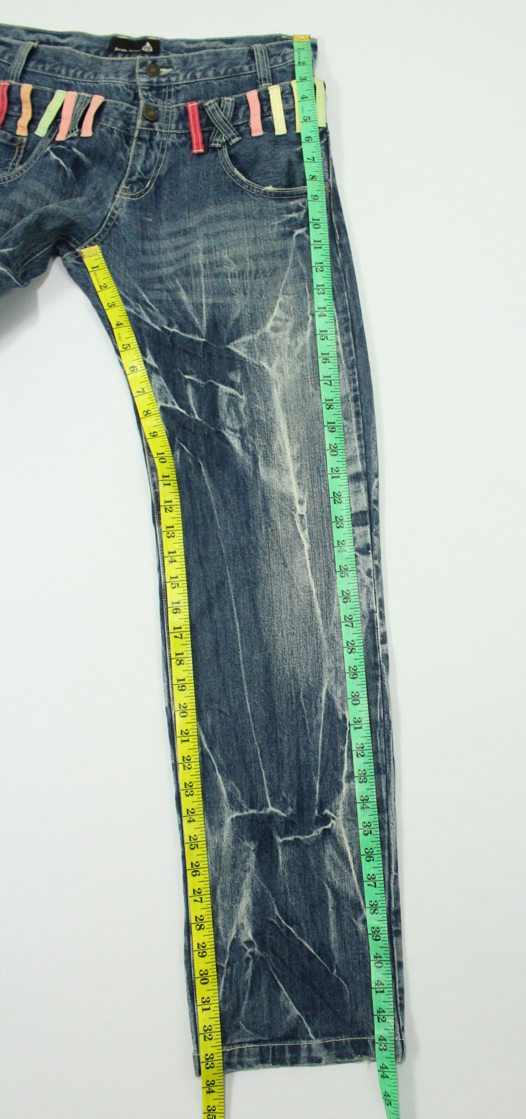 Japanese Brand Double Waist JUNGLE STORM Denim Marble Whisker Acid Washed Size US 33 - 20 Thumbnail
