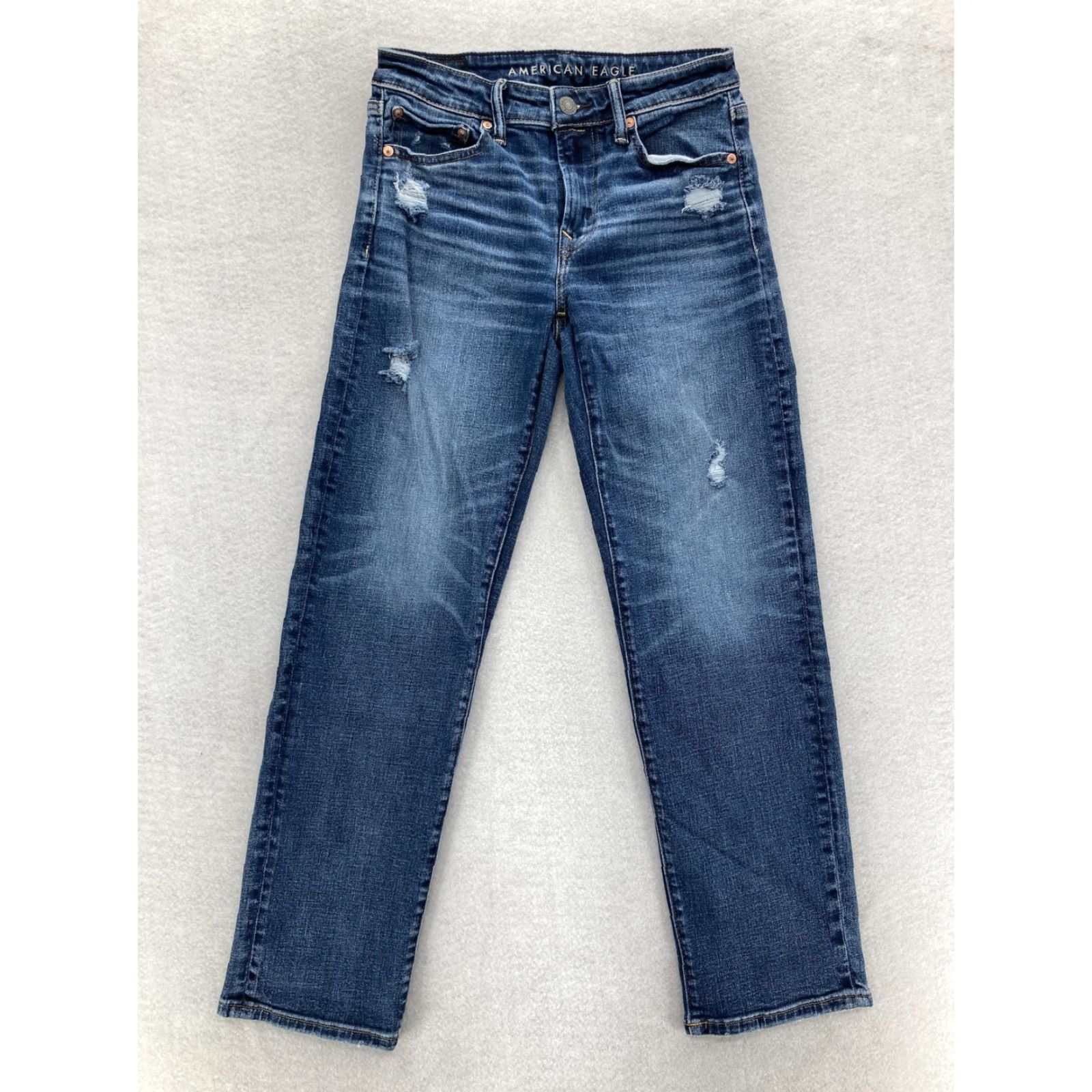 American Eagle Outfitters American Eagle Jeans Mens 28x30 Blue Original Straight Airflex+ Distressed Denim Size US 28 / EU 44 - 2 Thumbnail