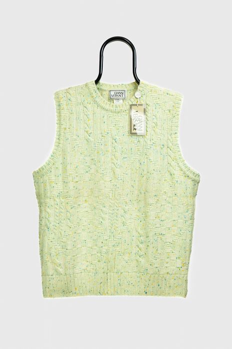 Vintage GIANNI VERSACE Knitted Vest Green Yellow Vintage 80s 90s