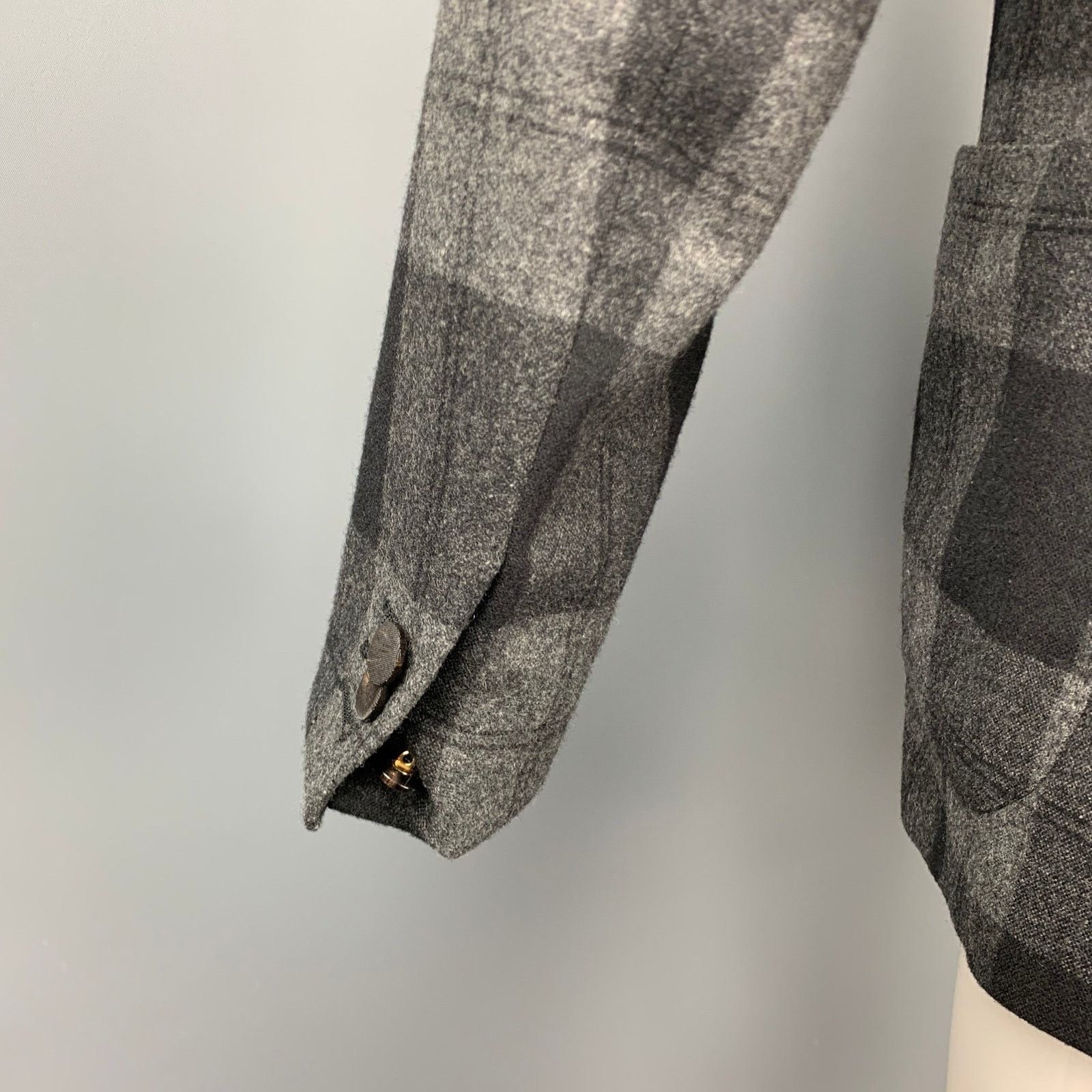 Messagerie Size 36 Grey & Black Plaid Wool Blend Peak Lapel Sport Coat Size 36R - 5 Thumbnail