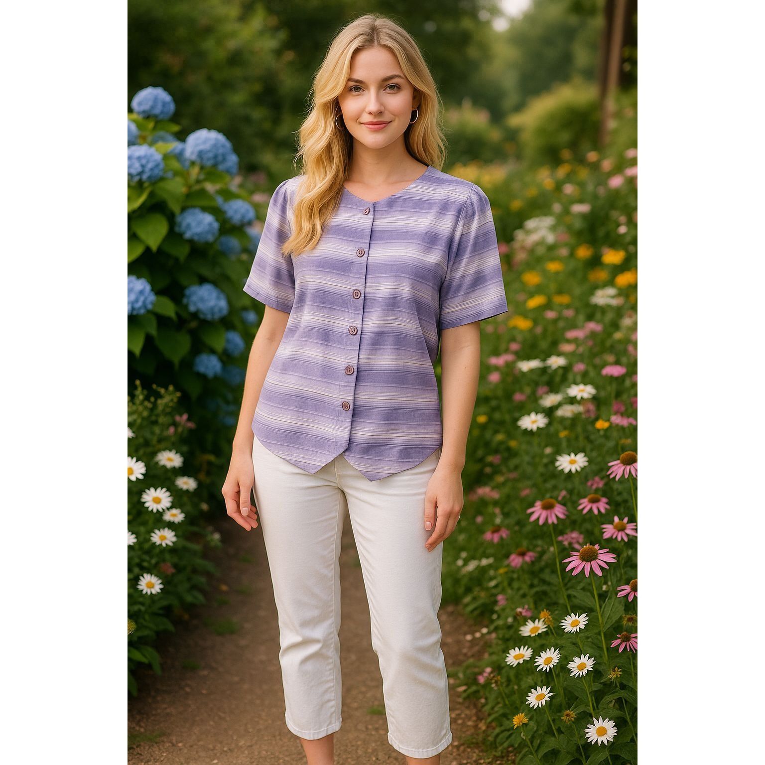 Other Alfred Dunner Size 16 Lavender Stripe Button Blouse Cottagec Size XXL / US 16-18 / IT 52-54 - 1 Thumbnail