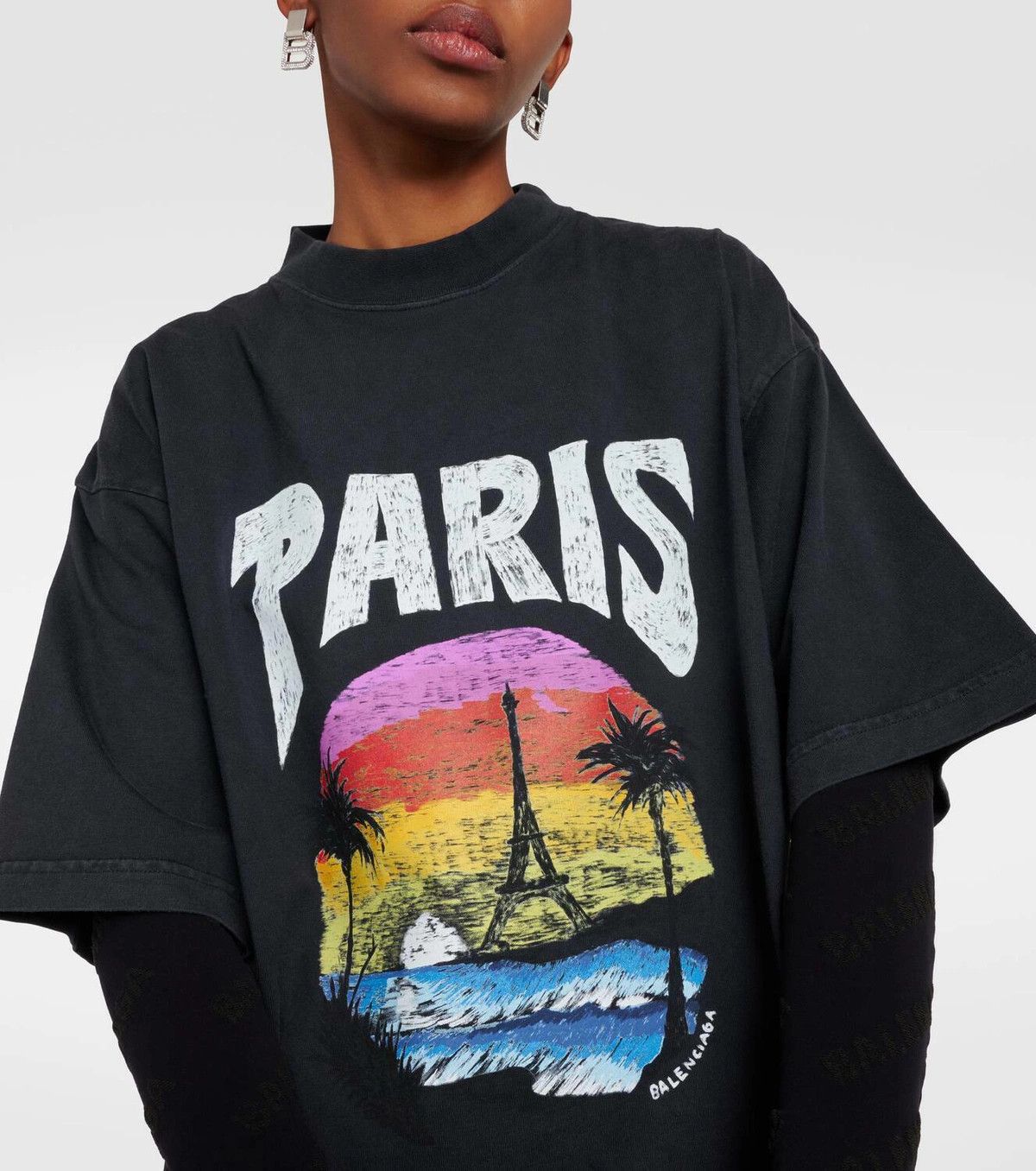 Balenciaga o1y0625 Logo Crewneck T-Shirt in Black Size M / US 6-8 / IT 42-44 - 2 Thumbnail