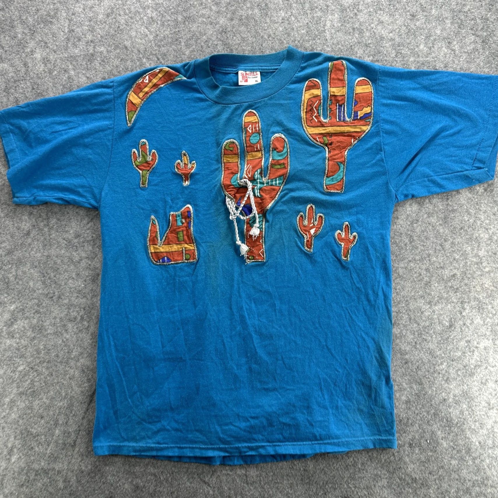 Vintage VINTAGE Sunbelt Shirt Mens XL Blue Southwestern Cactus Applique Made USA 90s Size US XL / EU 56 / 4 - 2 Thumbnail