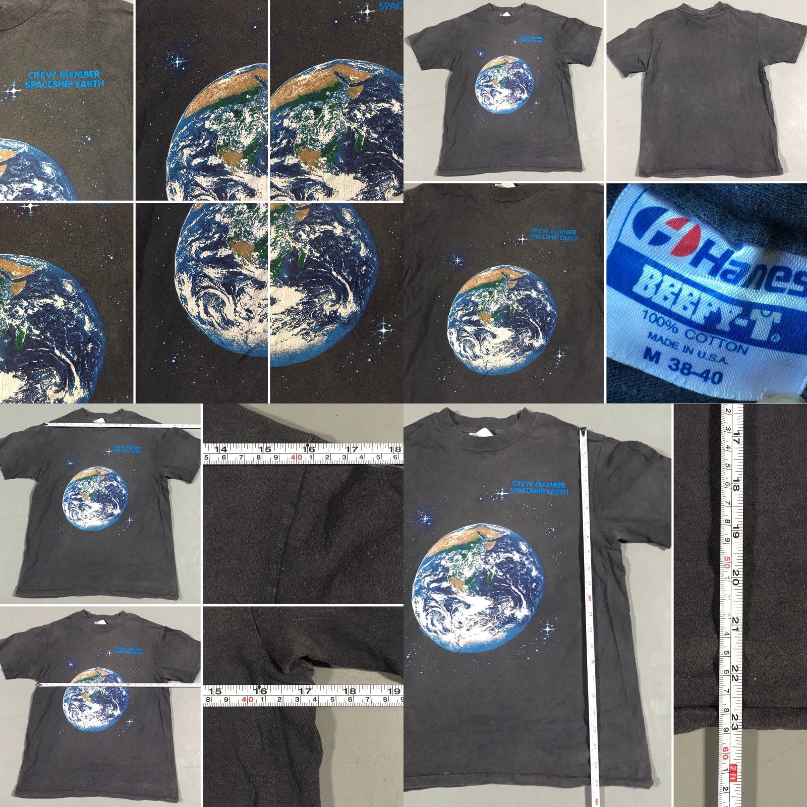 Hanes VINTAGE Hanes Graphic Tee Crew Member Spaceship Earth T-Shirt Made In USA M 38-40 Gray Mens Short Sleeve 100% Cotton Athletic Beachwear Shirt Size US M / EU 48-50 / 2 - 8 Thumbnail