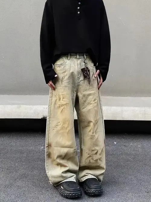 Jean Vintage yellow clay graffiti machete baggy jeans Size US 34 / EU 50 - 2 Thumbnail