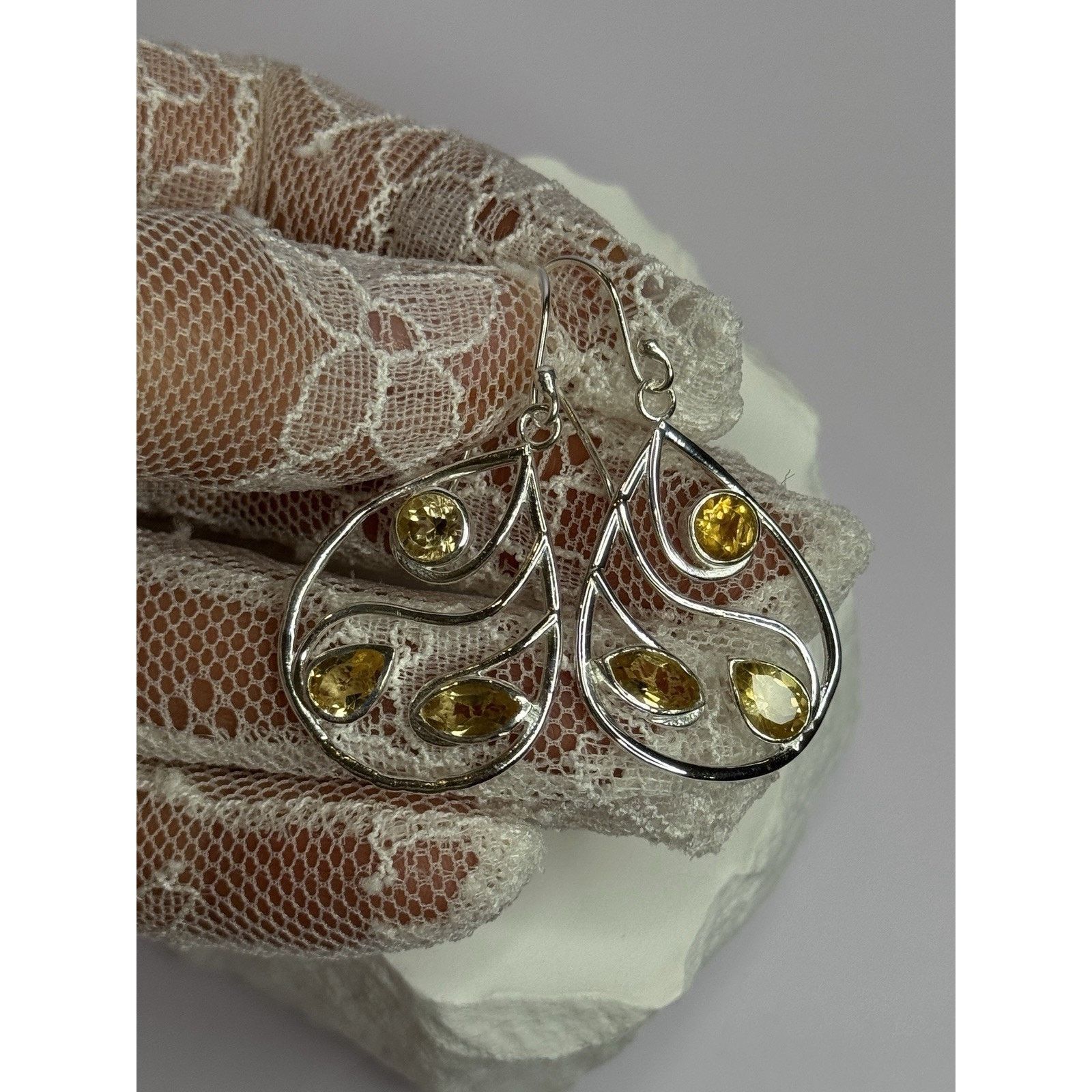 Jewelry 925 STERLING SILVER CITRINE EARRINGS LENGTH 1.8 INCH Size ONE SIZE - 3 Thumbnail