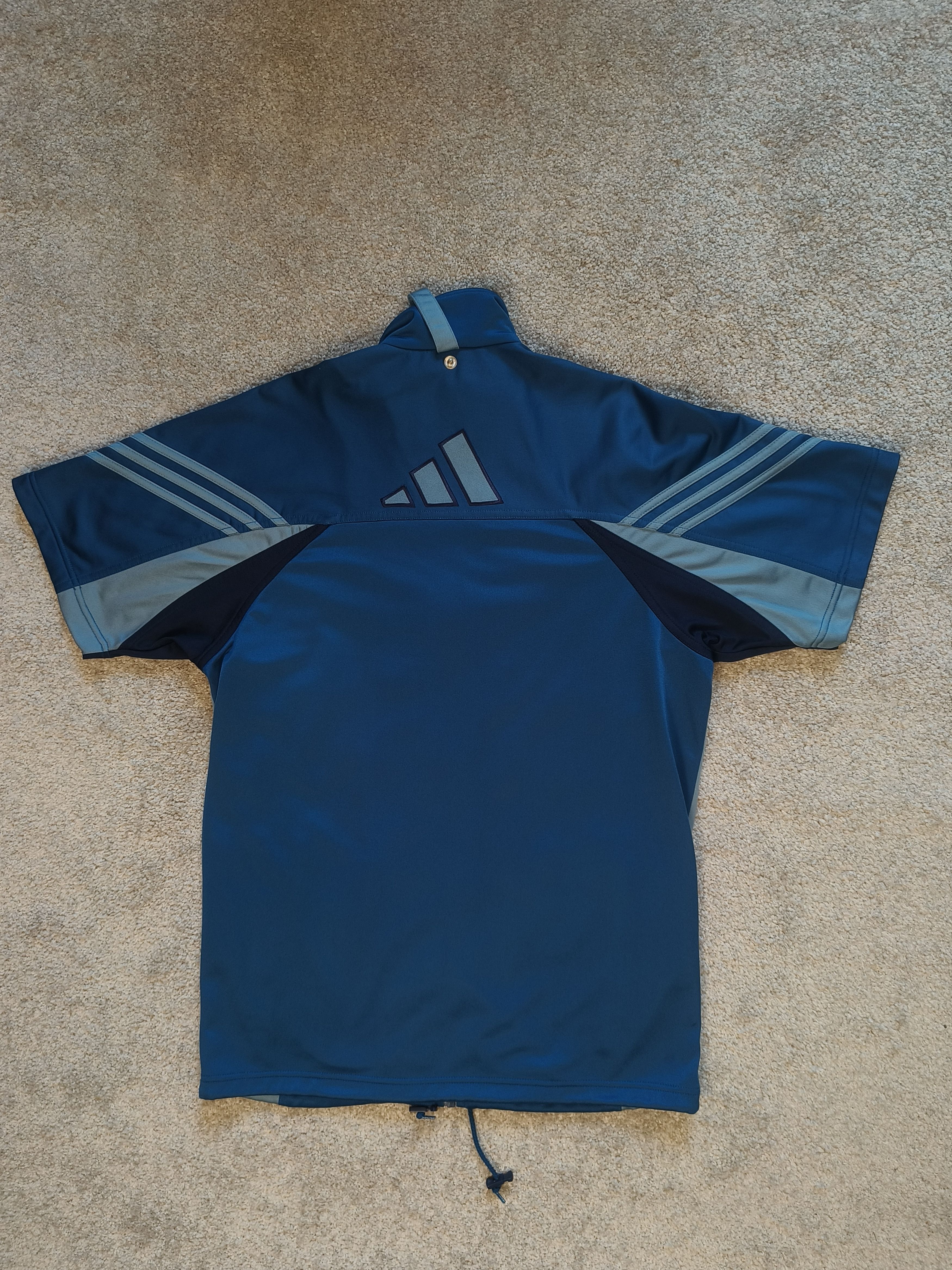 Adidas × Vintage Vintage Adidas Short Sleeve Track Jacket Navy Blue Stripes Size US XL / EU 56 / 4 - 2 Thumbnail