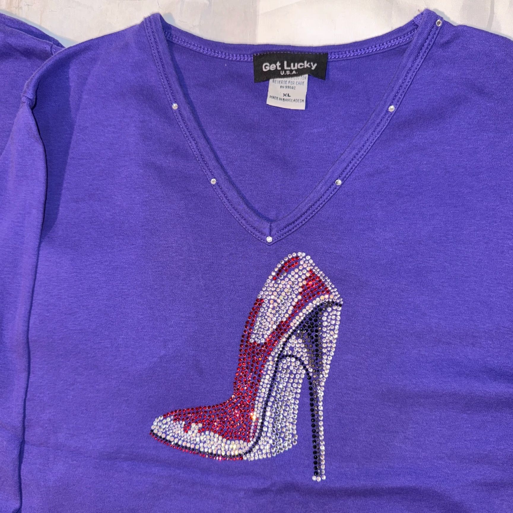 Vintage Get Lucky Tshirt 3/4 Sleeve Purple Rhinestone Bling Logo XL Lot Of 2 USA Size XL / US 12-14 / IT 48-50 - 3 Thumbnail
