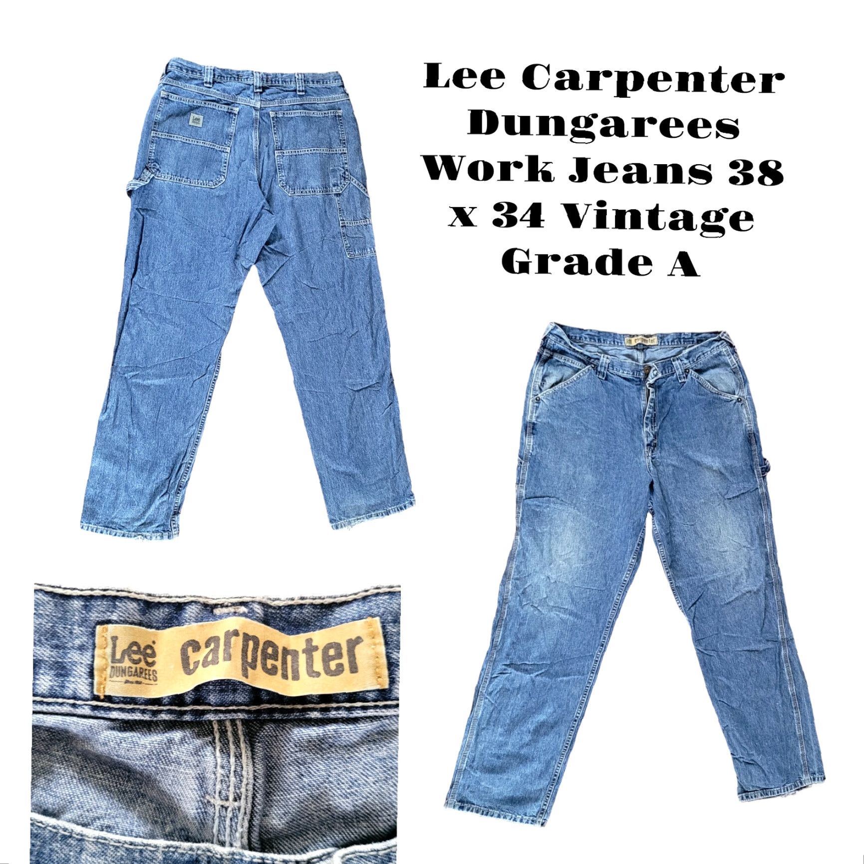 Lee VINTAGE Lee Carpenter Jeans 38 x 34 - Unisex Denim Blue 100% Cotton Grade A Level Size US 38 / EU 54 - 2 Thumbnail
