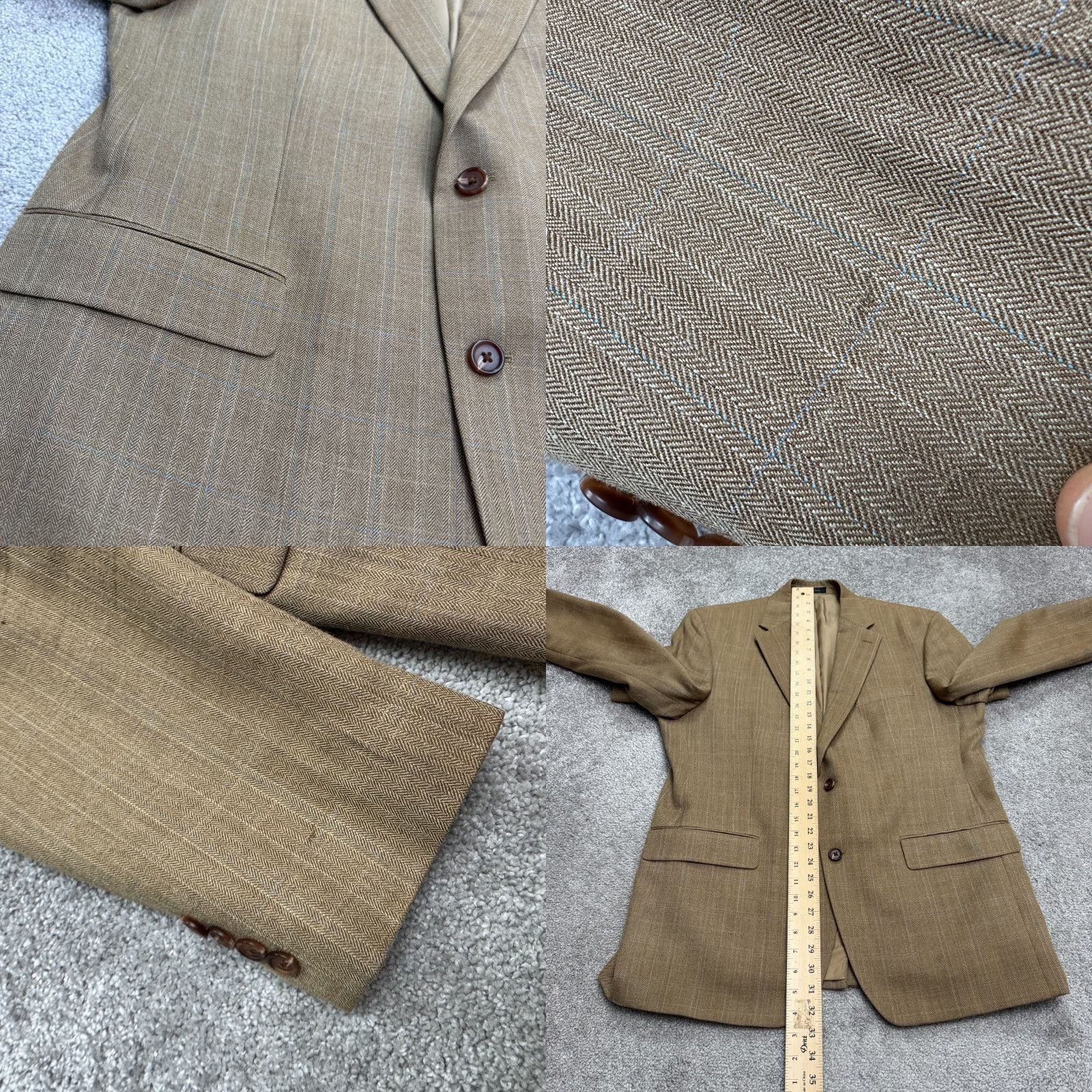 Ralph Lauren VINTAGE Ralph Lauren Men Blazer Suit Jacket Wool Silk Herringbone 42R Formal Business 40s 50s Size 42R - 8 Thumbnail