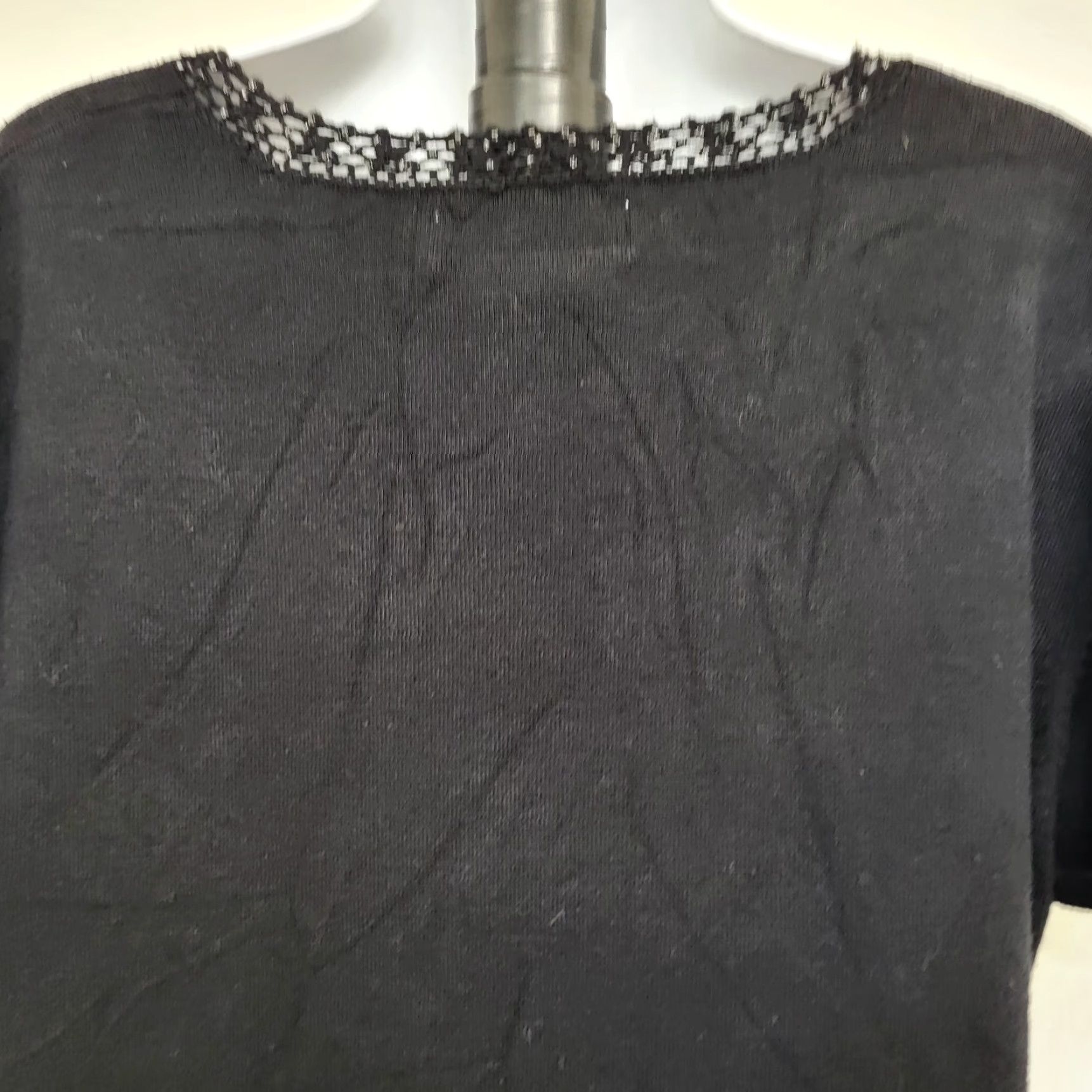 Vintage Sag Harbor Women’s XL Black Crochet Beaded Neck Short Sleeve Knit Sweater Top Blouse Casual Workwear Vintage: No Size XL / US 12-14 / IT 48-50 - 6 Thumbnail