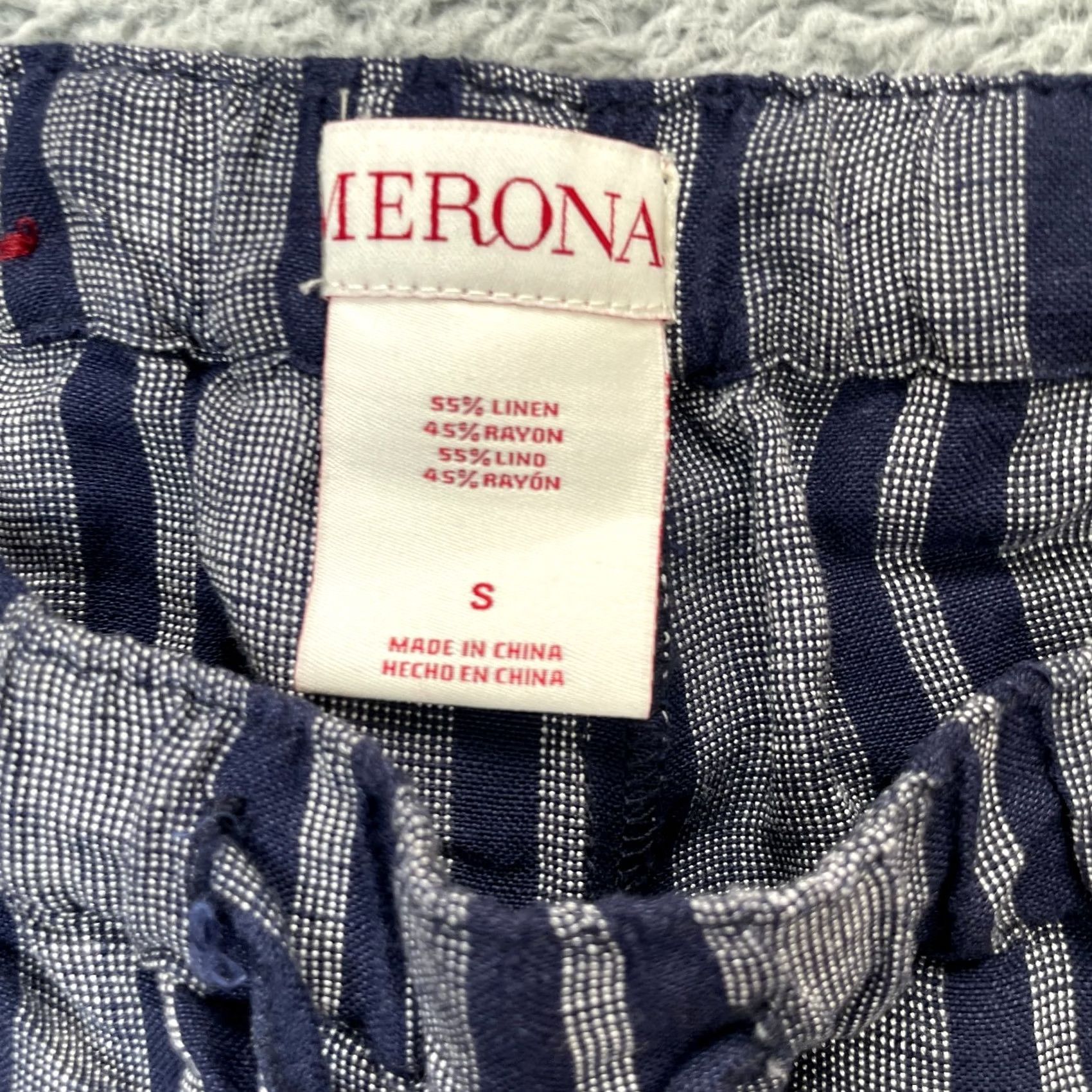 Merona Merona Pants Womens Small Gray Pinstripe Linen Wide-Leg Elastic Waist Drawstring Shorts Size 28" / US 6 / IT 42 - 3 Thumbnail