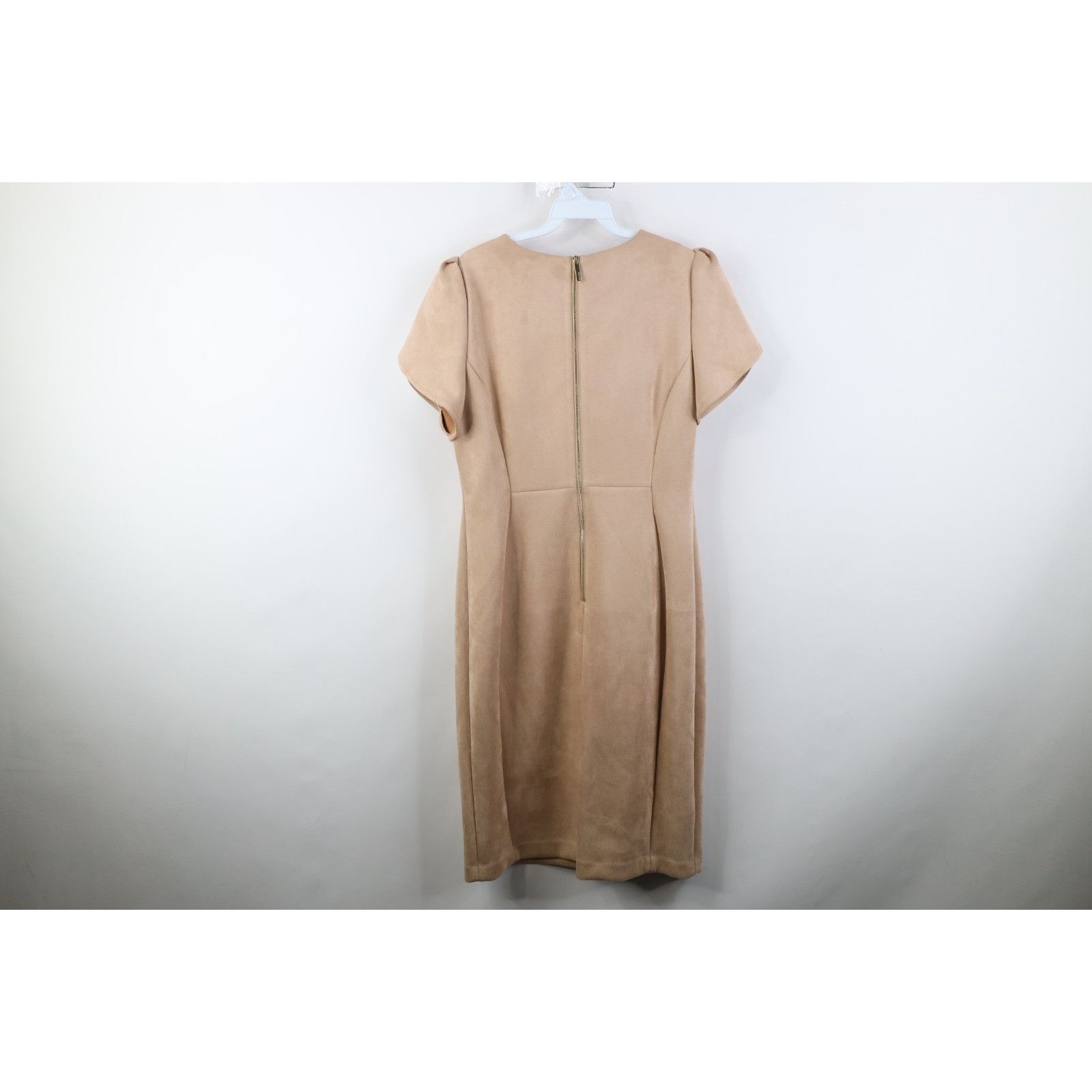 Calvin Klein Calvin Klein Beige Faux Scuba Suede Petal Sleeve Dress Size XL / US 12-14 / IT 48-50 - 16 Thumbnail