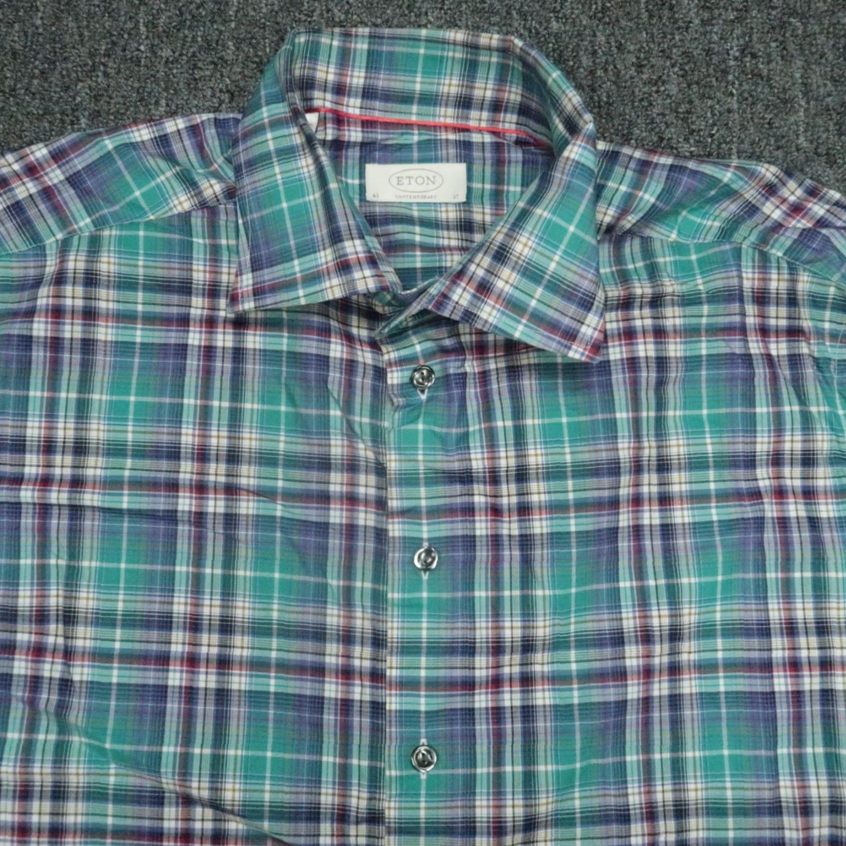 Eton ETON Dress Shirt Mens Large 17 Blue Plaid Long Sleeve Button Down Casual Business Size US L / EU 52-54 / 3 - 2 Thumbnail