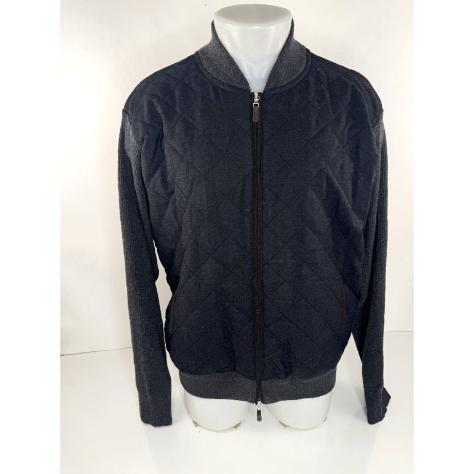 Peter Millar PETER MILLAR Merino Wool Quilt Front XL Sweater Jacket Mens Knit Wool Quilted Gray Blue Size US XL / EU 56 / 4 - 2 Thumbnail