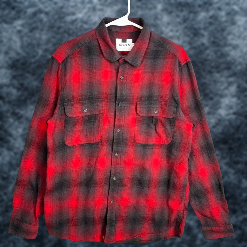 Topman Topman Shirt Plaid Button-Up Long Sleeve Cotton Flannel Red Black Adult Large Mens” Size US L / EU 52-54 / 3 - 1 Thumbnail