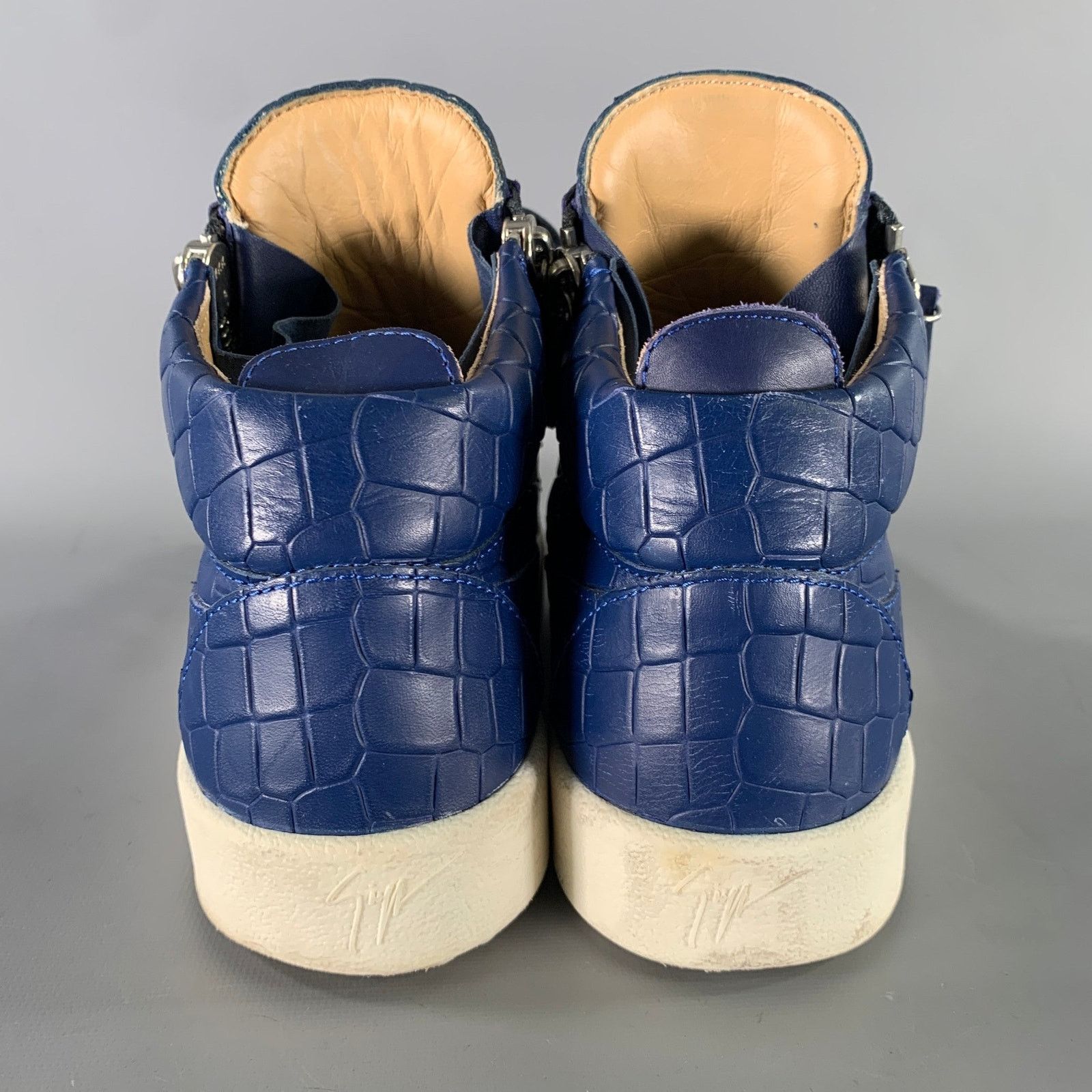 Giuseppe Zanotti GIUSEPPE ZANOTTI 9.5 Blue White Embossed Leather HT Sneakers Size US 9.5 / EU 42-43 - 3 Thumbnail