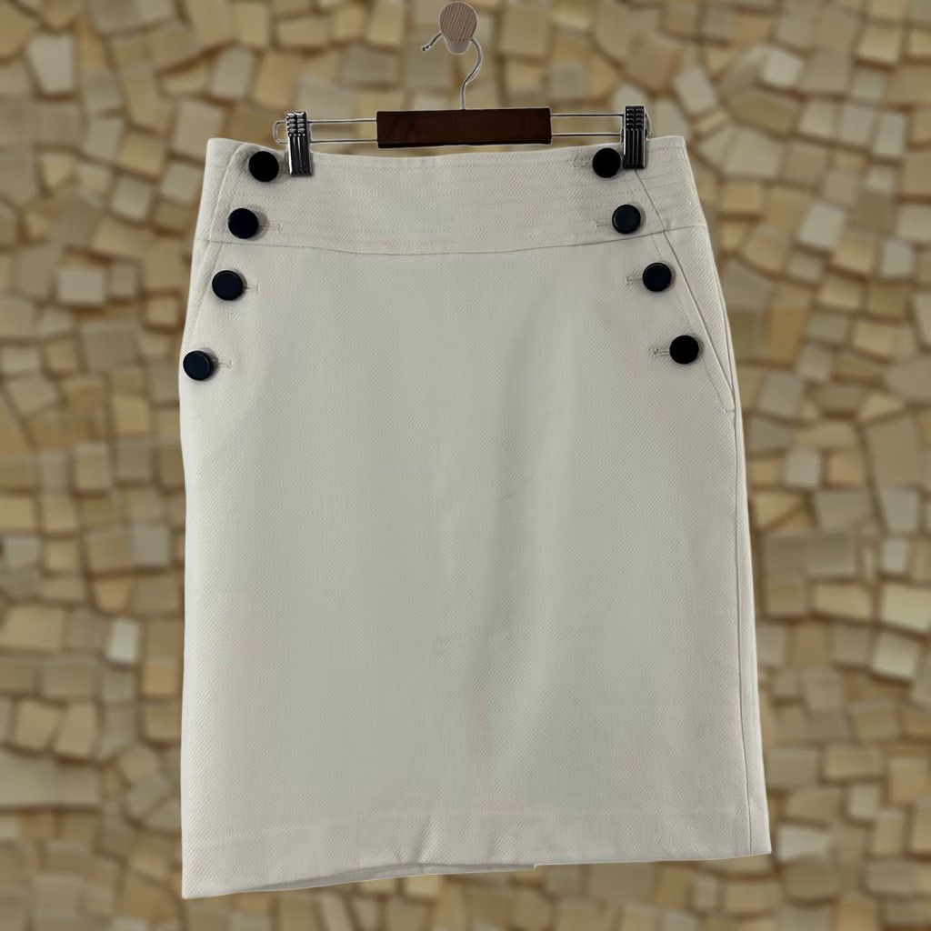 Loft Ann Taylor LOFT Cream Sailor Pencil Skirt Size 6 Button Accent Textured Lined Womens Size 28" / US 6 / IT 42 - 1 Thumbnail