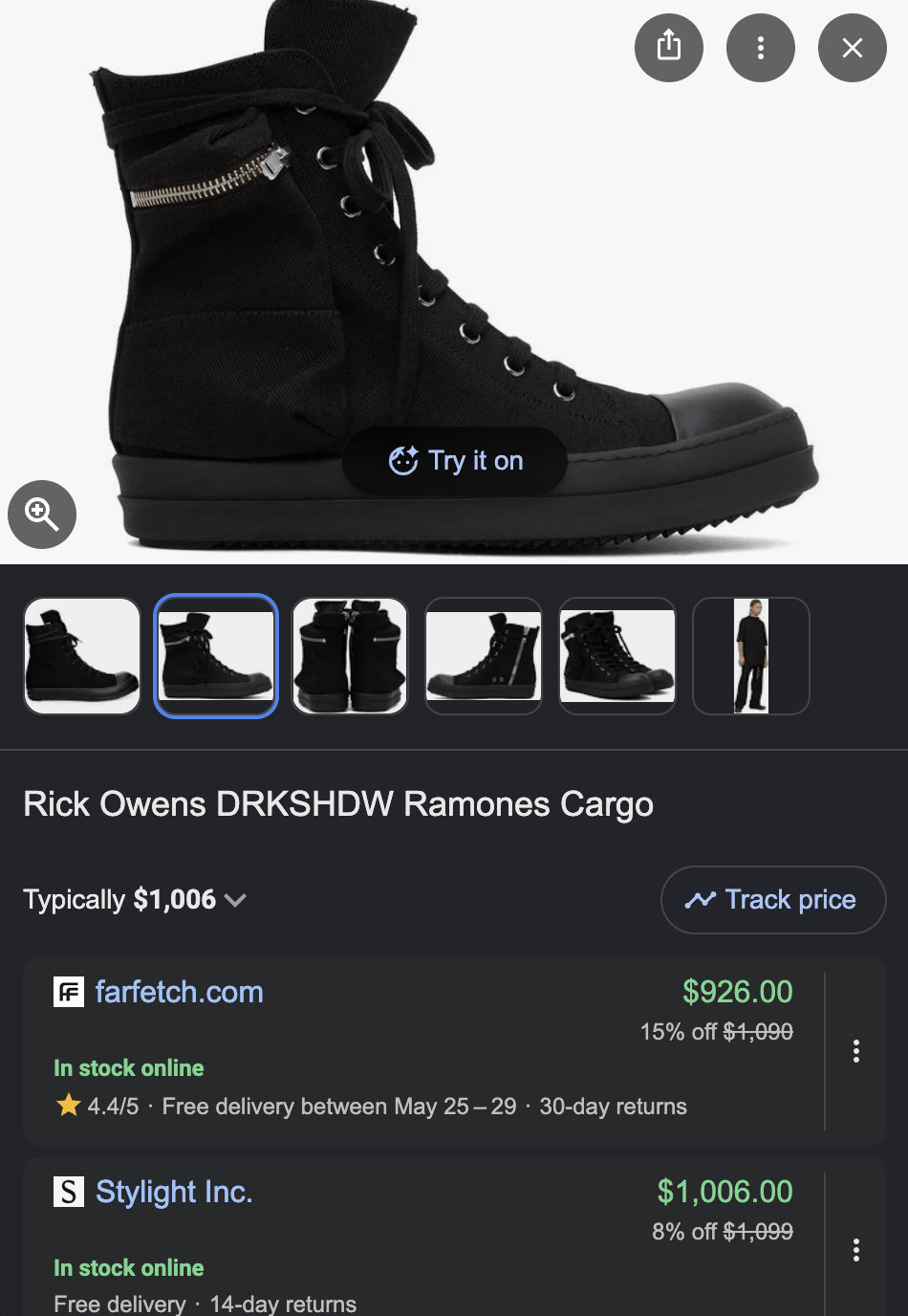 Rick Owens Drkshdw Rick Owens DRKSHDW Cargo Ramones High Top Sneakers 40 Size US 7 / EU 40 - 11 Thumbnail