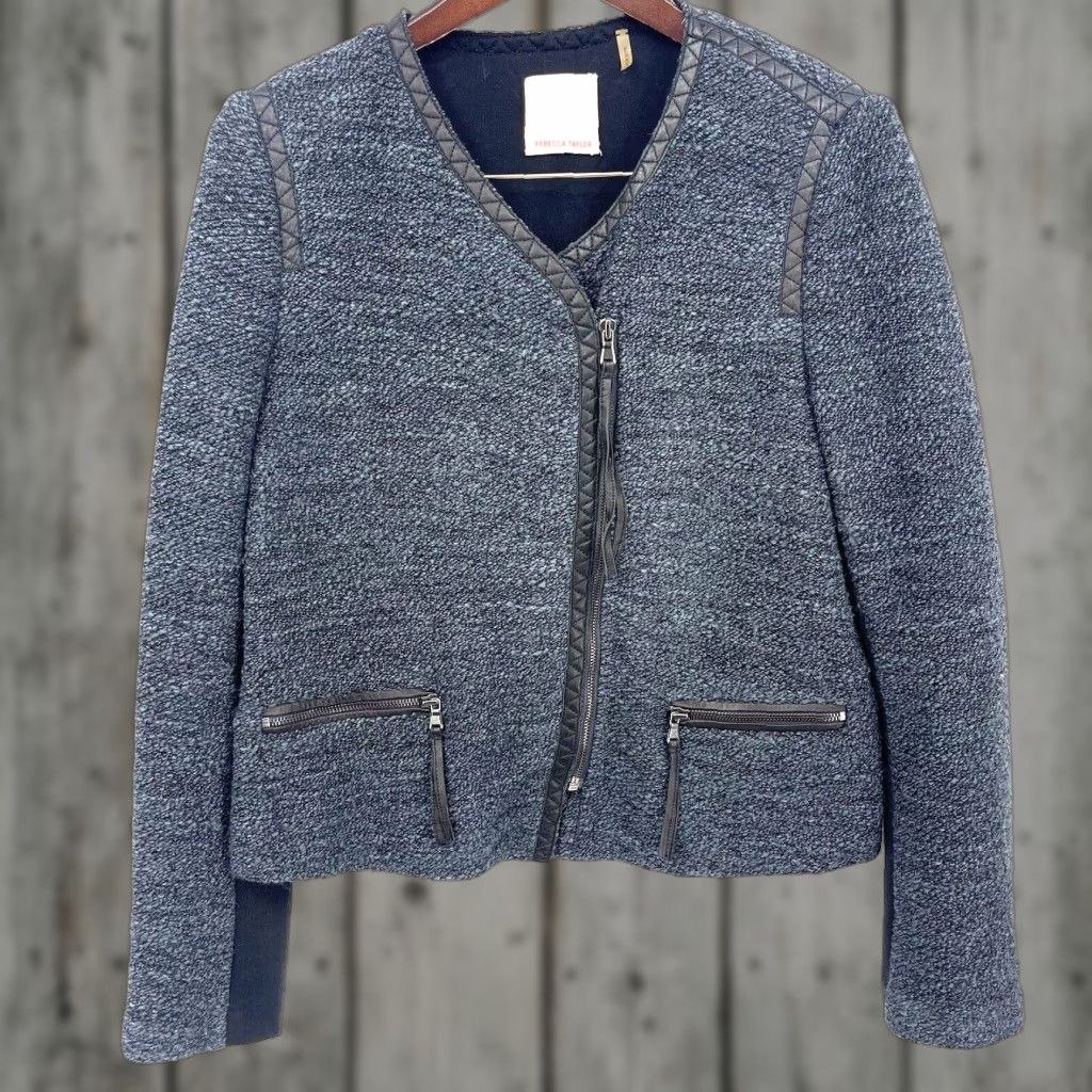 Rebecca Taylor VINTAGE Rebecca Taylor Blue Wool Tweed Blazer Women M Classic Wool Blend Formal Office Casual Size M / US 6-8 / IT 42-44 - 1 Thumbnail