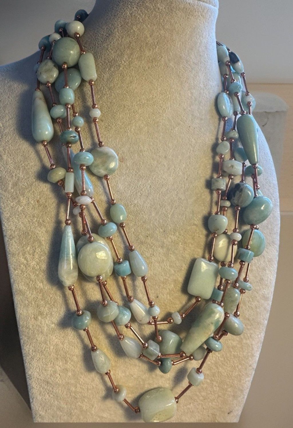 Handmade Multi Strand Amazonite Green Gem Stone Lg. Bead Aqua copper Size ONE SIZE - 2 Thumbnail