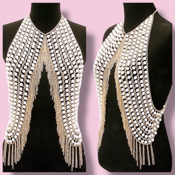 Other Gold tone chains and pearls body chain necklace Size ONE SIZE - 1 Thumbnail