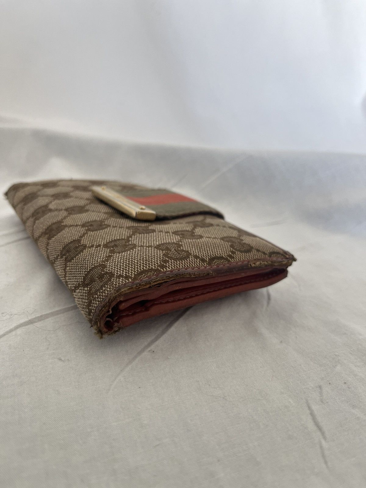 Gucci × Vintage Vintage long monogrammed and leather sherry stripe wallet Size ONE SIZE - 2 Thumbnail
