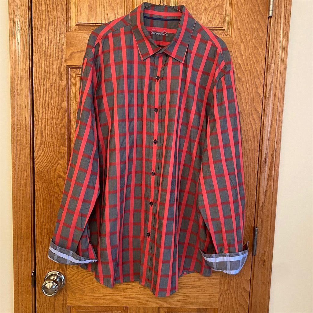Tasso Elba Tasso Elba Men's Long Sleeve Red Gray Checkered Button-Up S Size US XXL / EU 58 / 5 - 5 Thumbnail