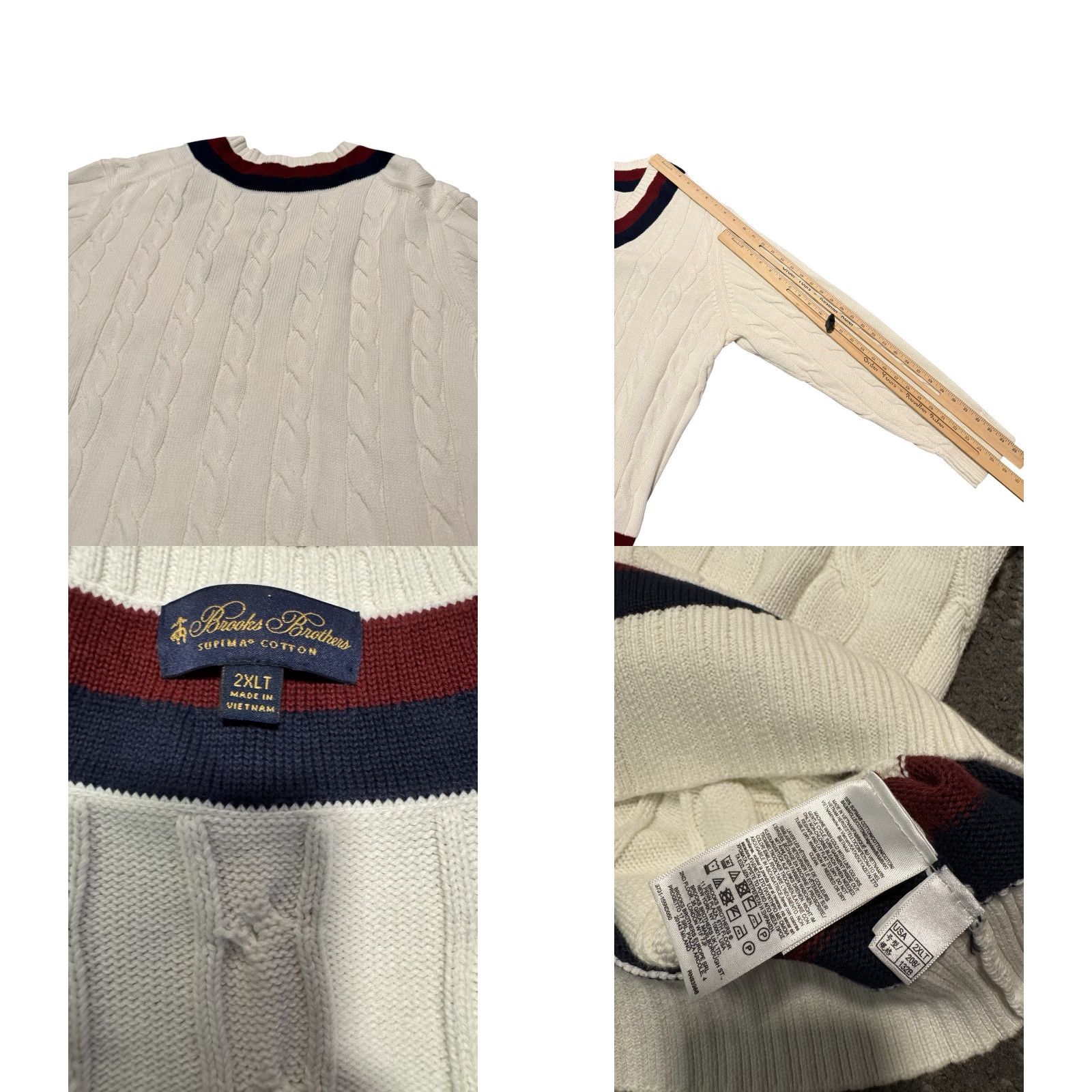 Brooks Brothers VINTAGE Brooks Brothers Supima Cotton Tennis Sweater 2XLT Tall Cream Cable Knit Cricket Mens Sweater Pullover Knit Size US XXL / EU 58 / 5 - 9 Thumbnail