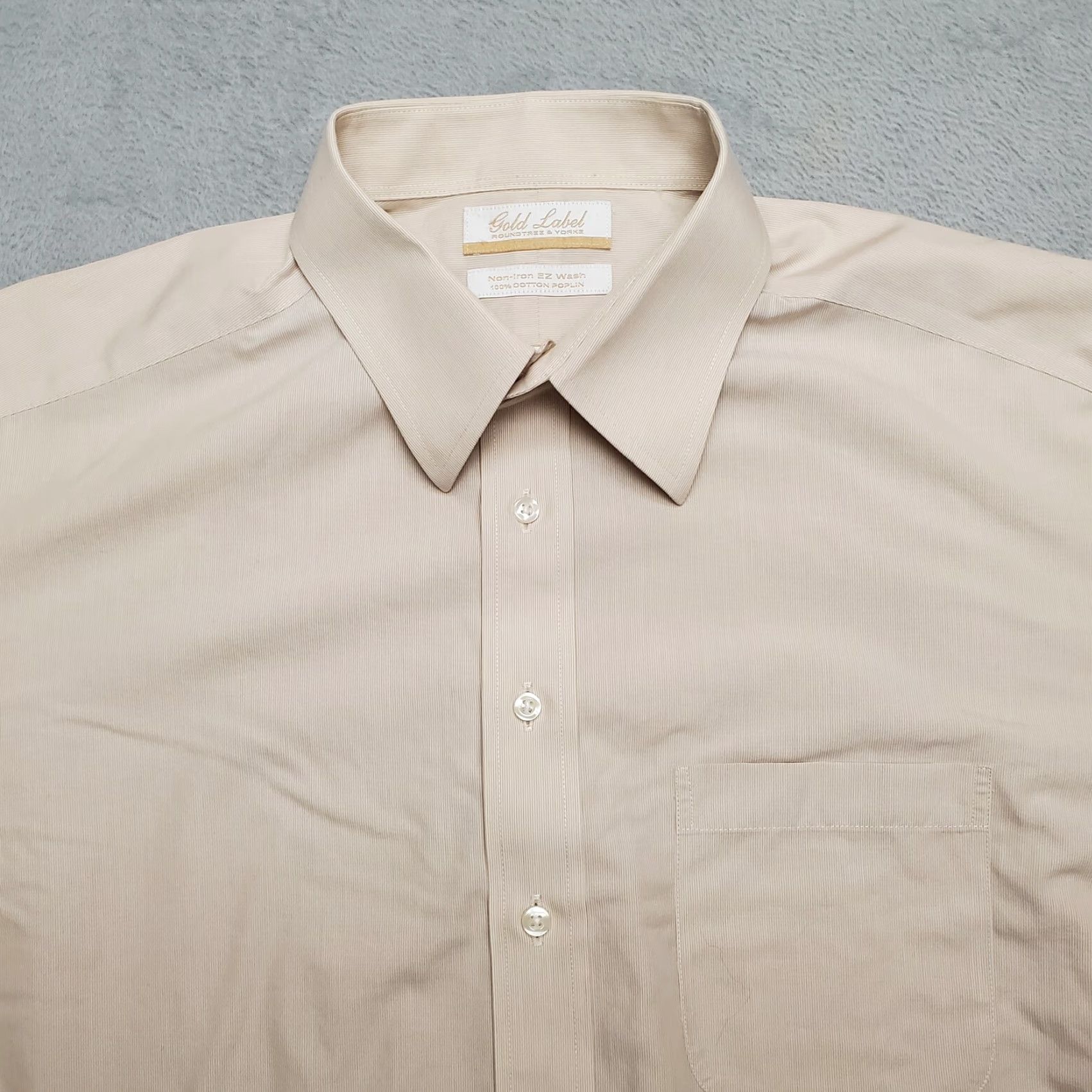Roundtree & Yorke VINTAGE Gold Label Shirt Mens 16.5 34 Peach Striped 100% Cotton Poplin Non Iron EZ Wash Size US S / EU 44-46 / 1 - 2 Thumbnail