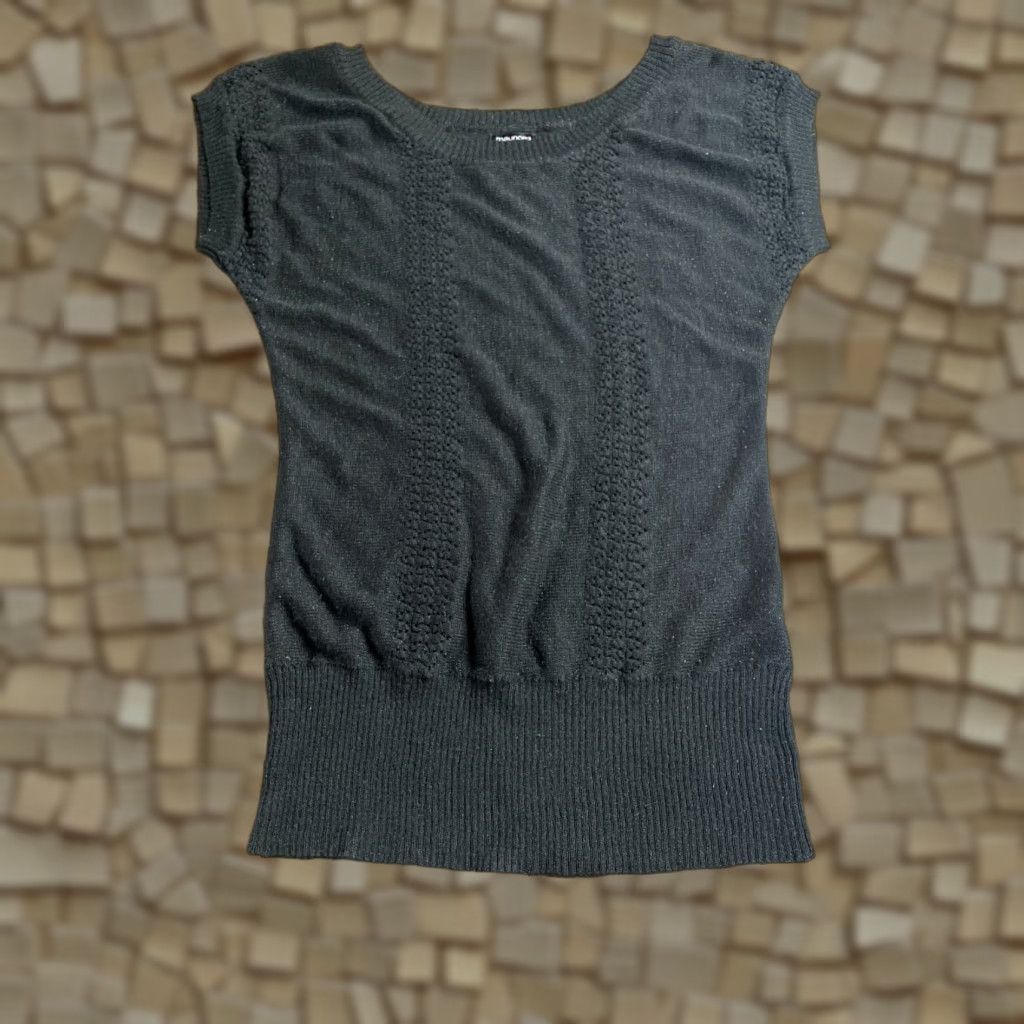Vintage Maurices Sweater Women Medium Black Cap Sleeve Pullover Knitt Solid Knit Casual Pullover Mens Womens Girls Size M / US 6-8 / IT 42-44 - 1 Thumbnail