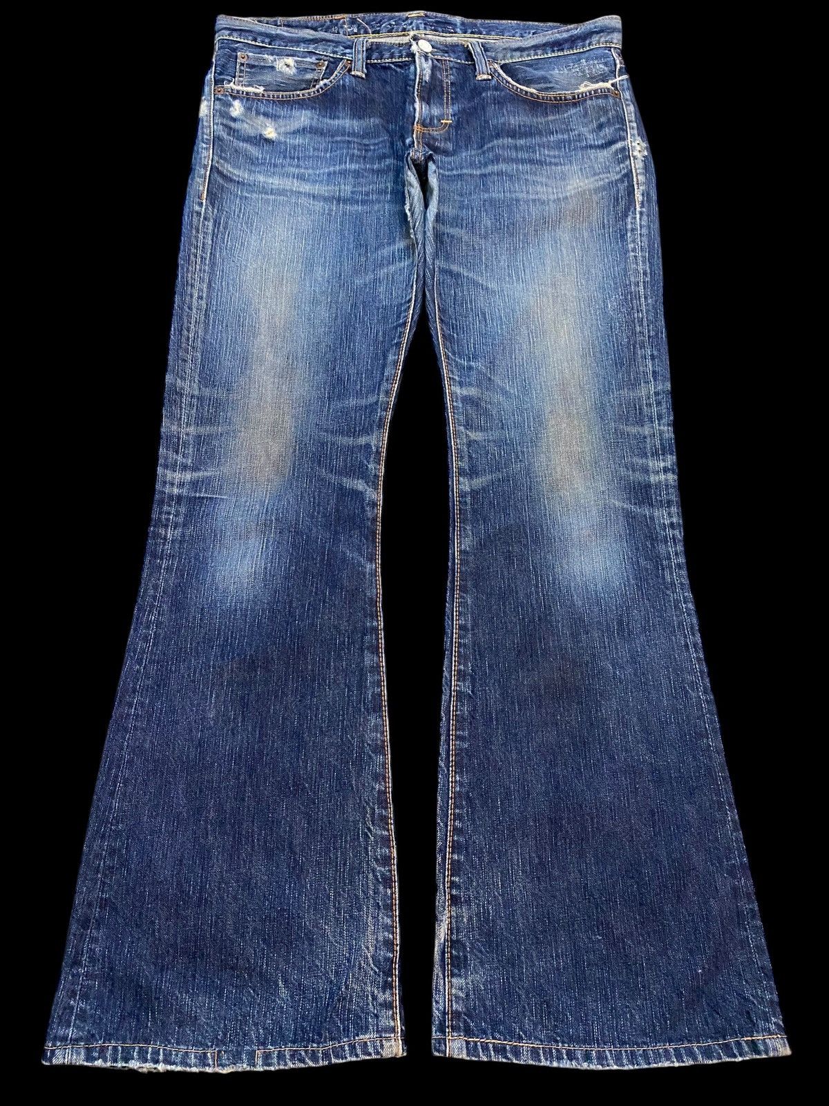 Edwin Vintage Edwin Blue Wash Distressed Flare Jeans Size 35" - 1 Thumbnail