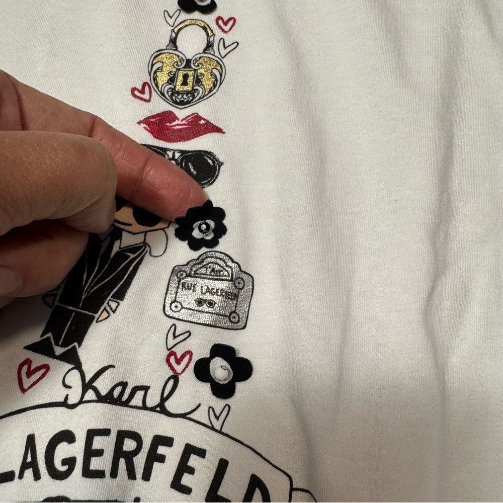 Karl Lagerfeld NWT New Karl Lagerfeld White Eiffel Tower Knot Front Tee Si Size L / US 10 / IT 46 - 8 Thumbnail