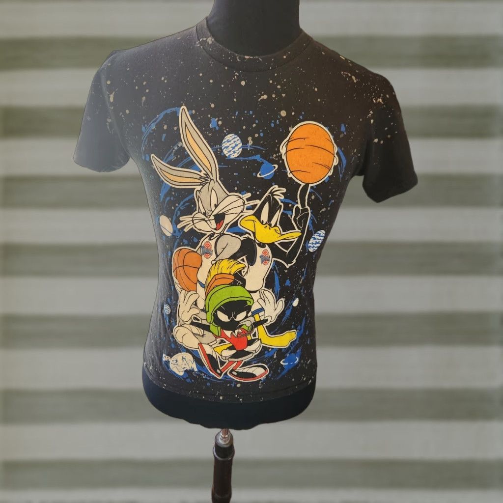 Vintage Space Jam Bugs Bunny Taz Jordan Looney Tunes Squad T-Shirt Women S Black Cotton Graphic Print Crew Neck Short Sleeve Vintage No N/A Size S / US 4 / IT 40 - 1 Thumbnail