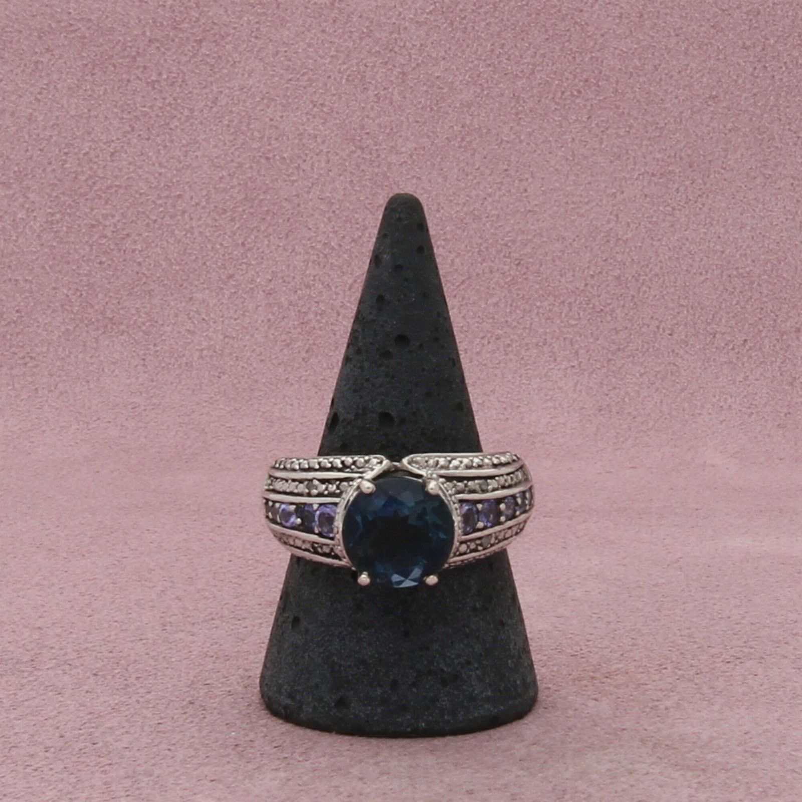 Sterling Silver sterling silver round-cut blue spinel & cz ring size 9.75 Size ONE SIZE - 3 Thumbnail