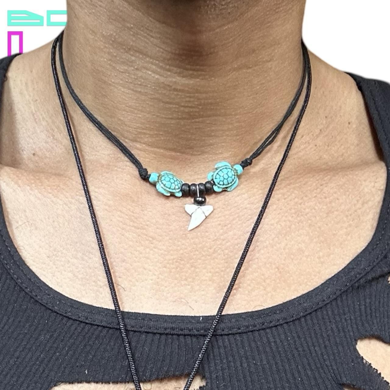 Jewelry Vintage Turquoise Shark Tooth Black Cord Necklace Size ONE SIZE - 1 Thumbnail