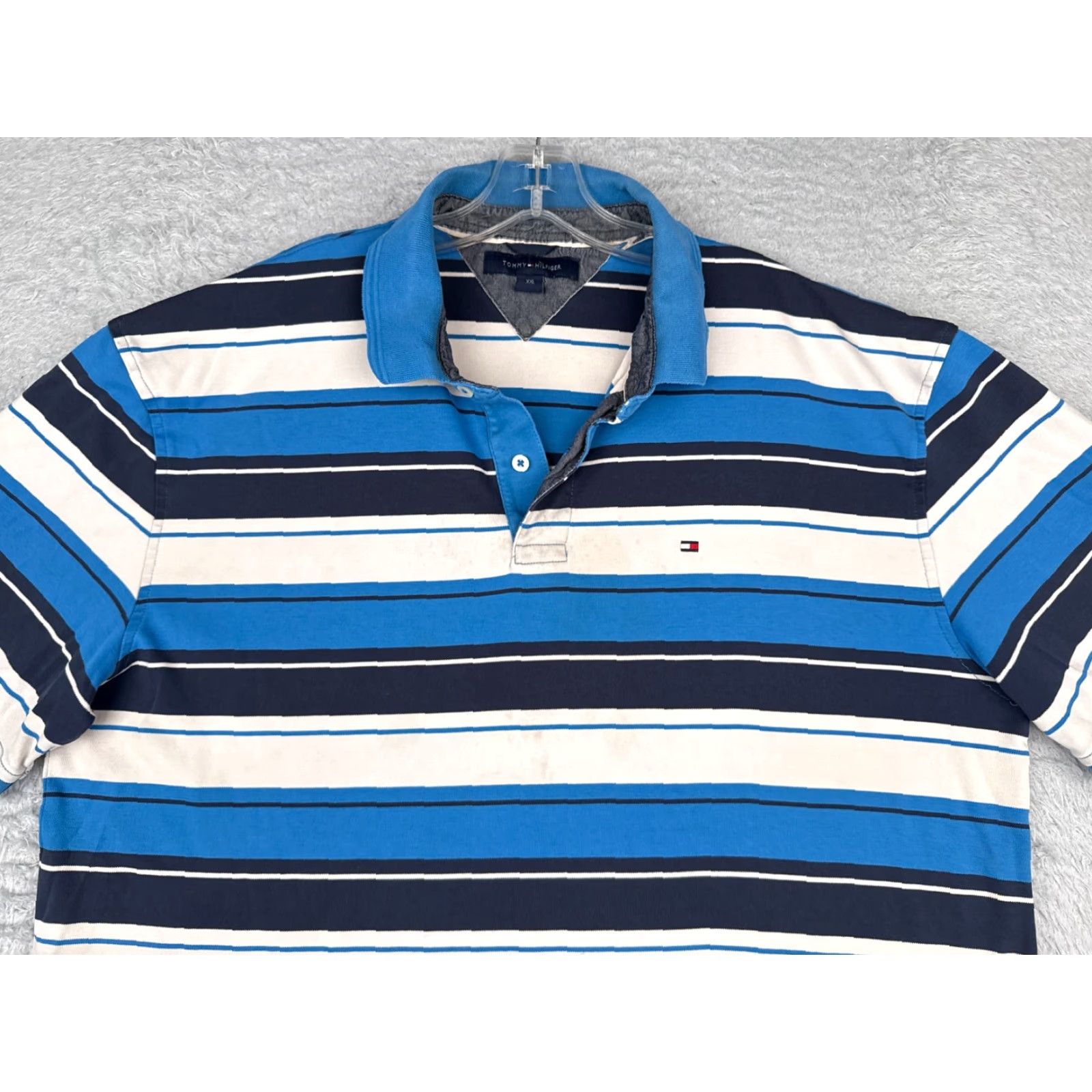 Tommy Hilfiger VINTAGE Tommy Hilfiger Polo Shirt Men 2XL Slim White Blue Striped Cotton Polo Adult XXL Navy/Blue Logo Golf Casual Mens Size US XXL / EU 58 / 5 - 4 Thumbnail